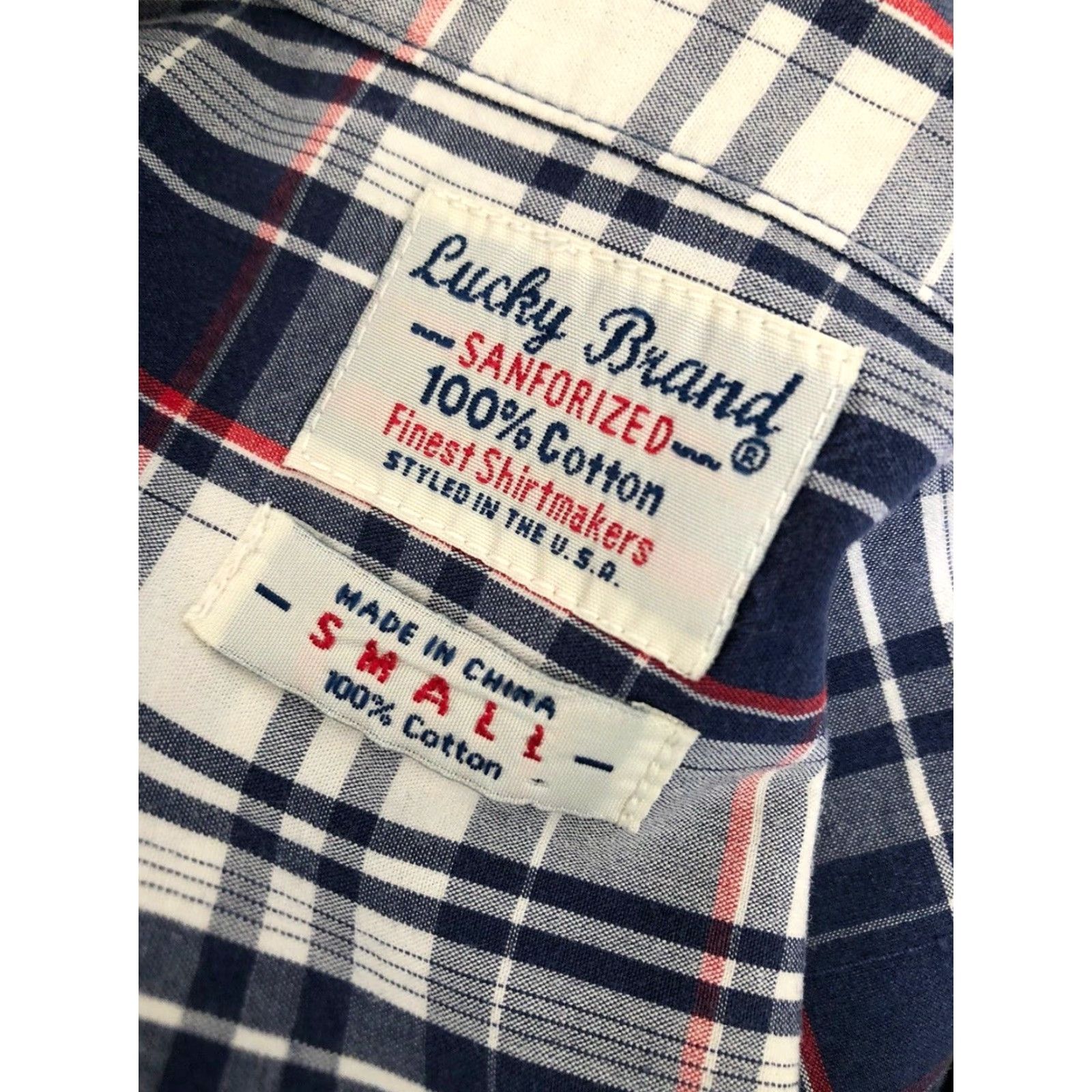 Lucky Brand Lucky Brand Shirt Mens Small Plaid USA Blue/Red/White Button-Up Short Sleeve Small Shamrock Styled in USA Shirt Size US S / EU 44-46 / 1 - 5 Thumbnail