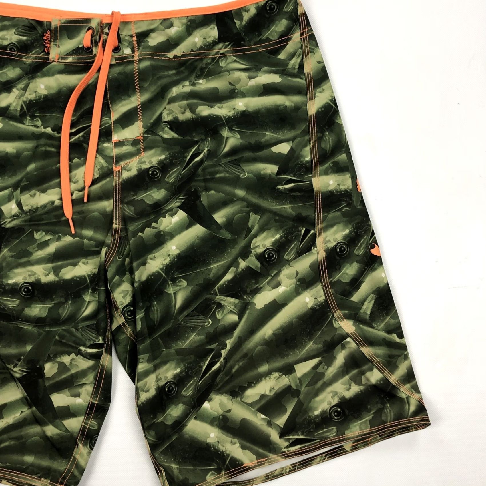 Vintage Salt Life SLX-QD Board Shorts Men 36 Green Fish Pattern Quick Dry Pockets Stretch Swim Trunks Beach Surfing Size US 36 / EU 52 - 3 Thumbnail