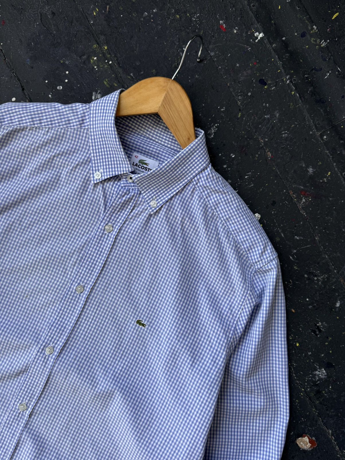 Lacoste Lacoste Regular Fit Gingham Button Down Shirt Blue Size US M / EU 48-50 / 2 - 5 Thumbnail