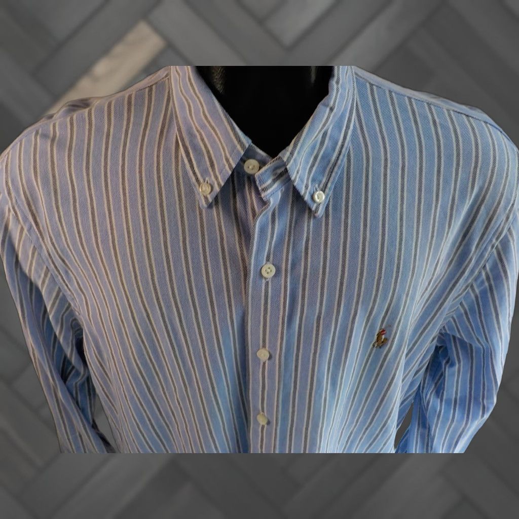 Ralph Lauren RALPH LAUREN Knit Oxford Button Down LS Shirt Light Blue/Gray/White XXL Cotton Size US XXL / EU 58 / 5 - 1 Thumbnail