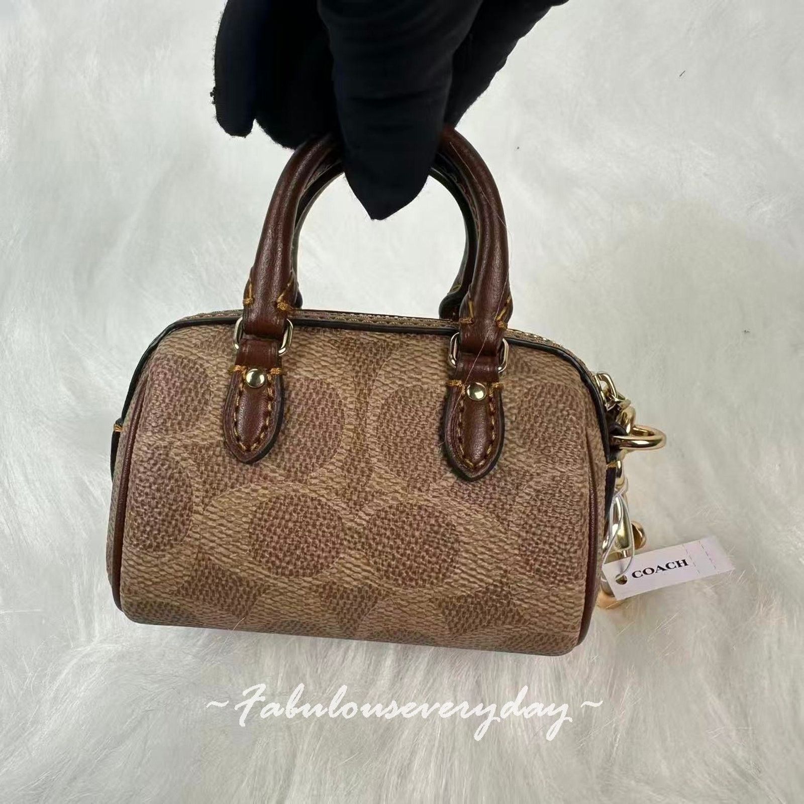 Coach Coach Mini Rowan Bag Charm Signature Canvas Silver/Brown/Tan Size ONE SIZE - 3 Thumbnail