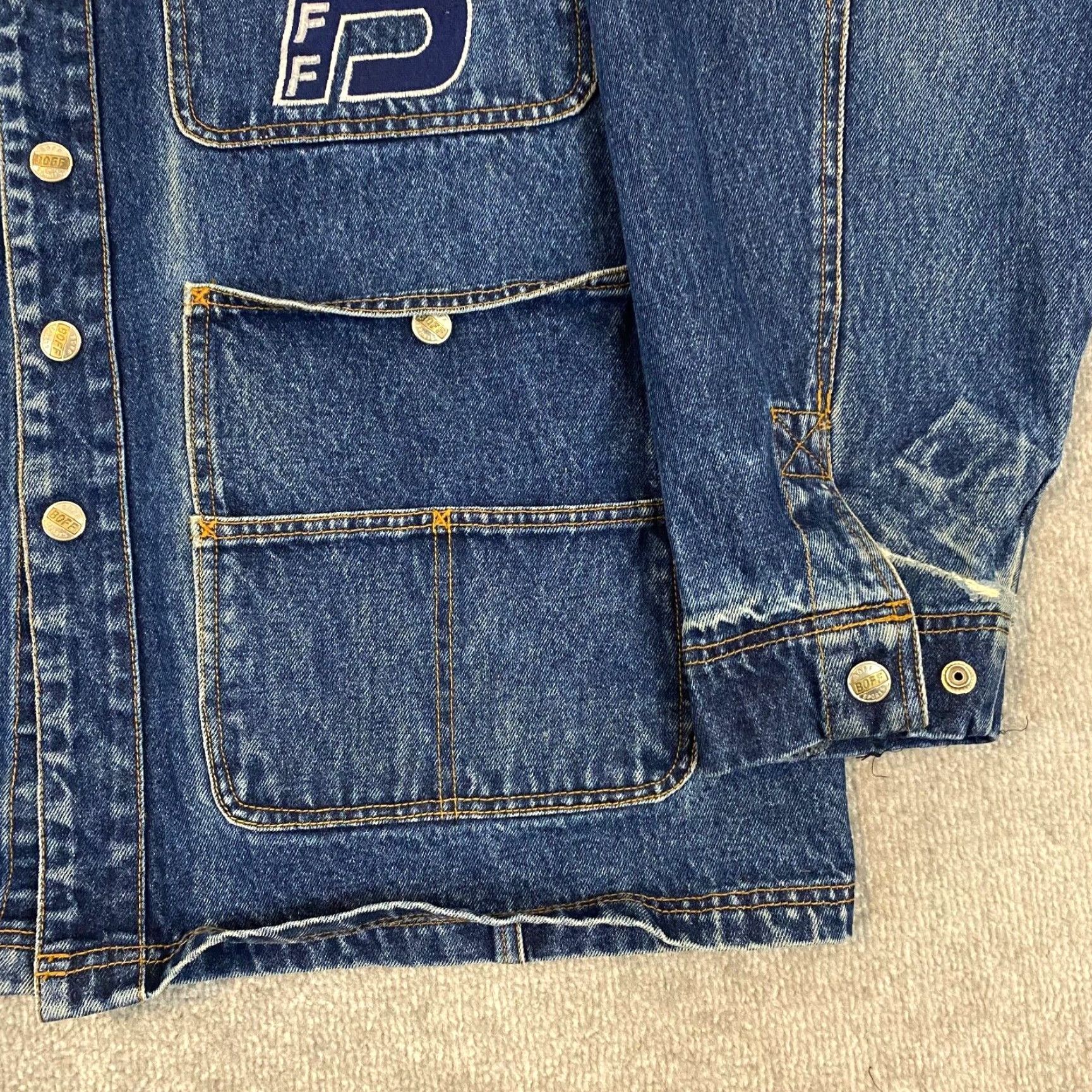 Denime Denim Jacket Men Medium Blue BOFF Jean Skater Snap Grunge Distressed Retro Y2K Size US 31 - 3 Thumbnail