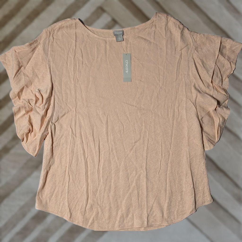 Vintage VINTAGE Chico's Flutter Sleeve Pullover Top Blush Peach - Women Size L NEW Size L / US 10 / IT 46 - 1 Thumbnail