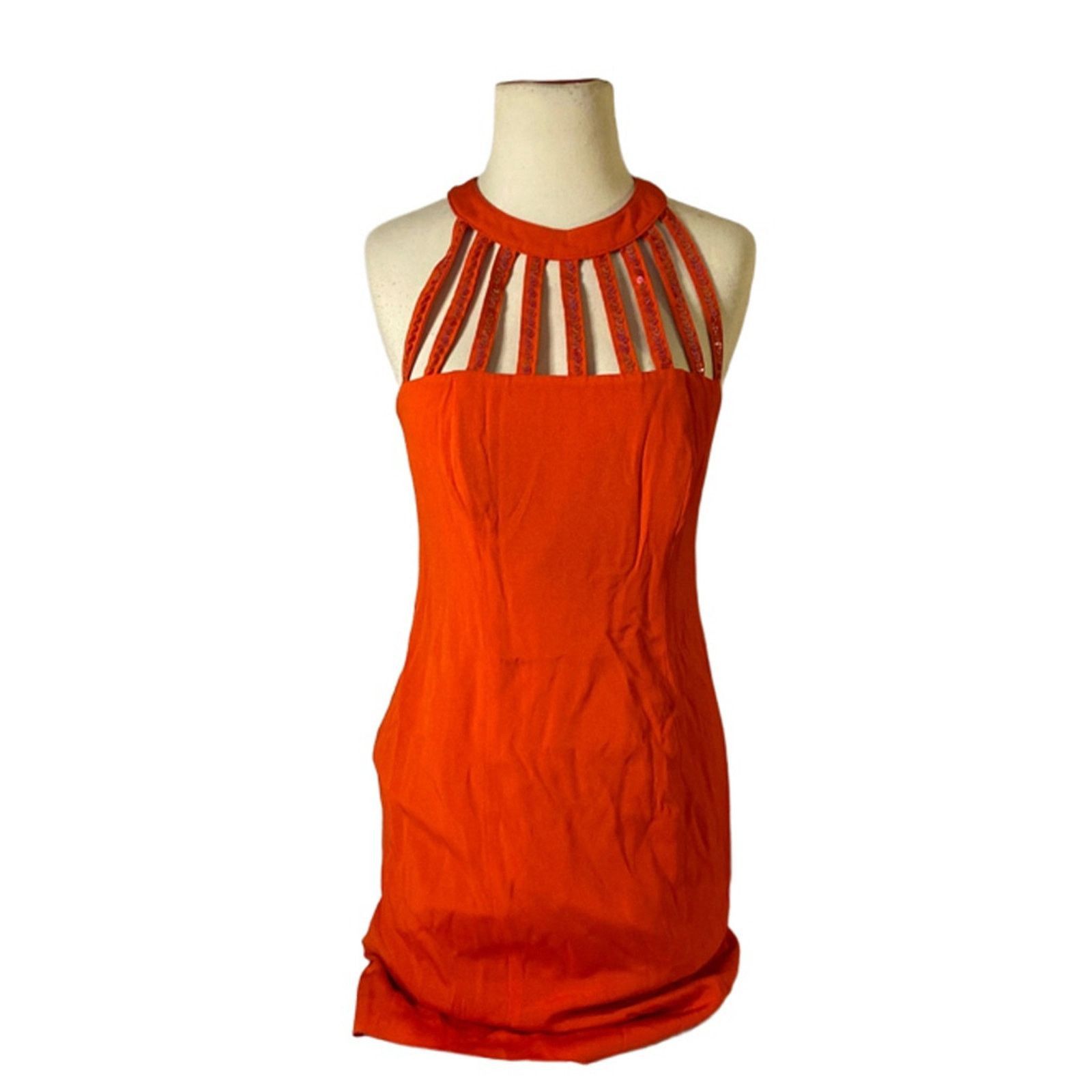 Other BB Collections Orange Sequin Halter Mini Dress Party Glam 6 Size M / US 6-8 / IT 42-44 - 2 Thumbnail