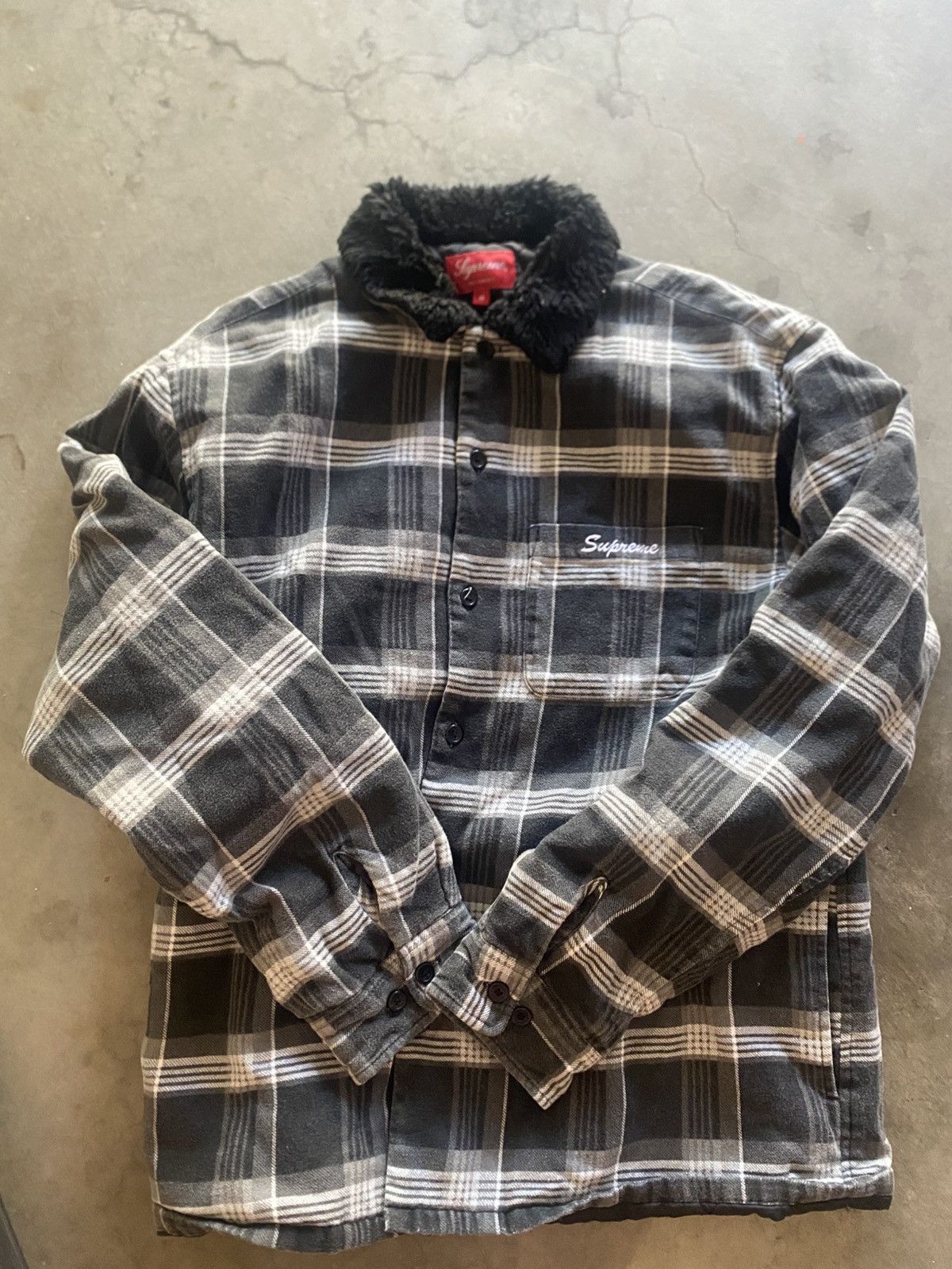 Supreme F/W '21 Faux Fur Collar Flannel Shirt | Grailed