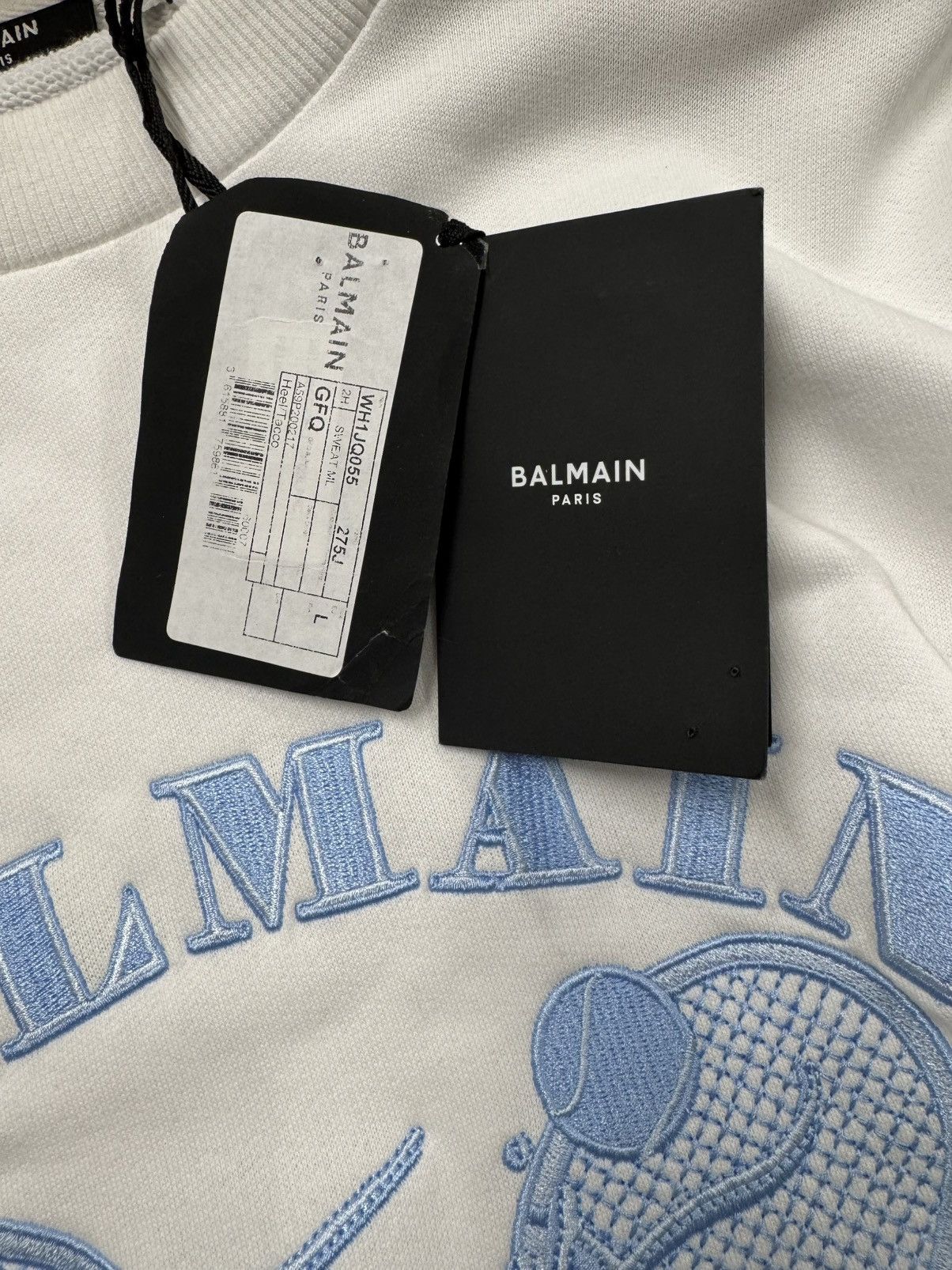 Balmain NWT Tennis Racket Embroidery Striped Sweatshirt - WHITE, L Size US L / EU 52-54 / 3 - 5 Thumbnail