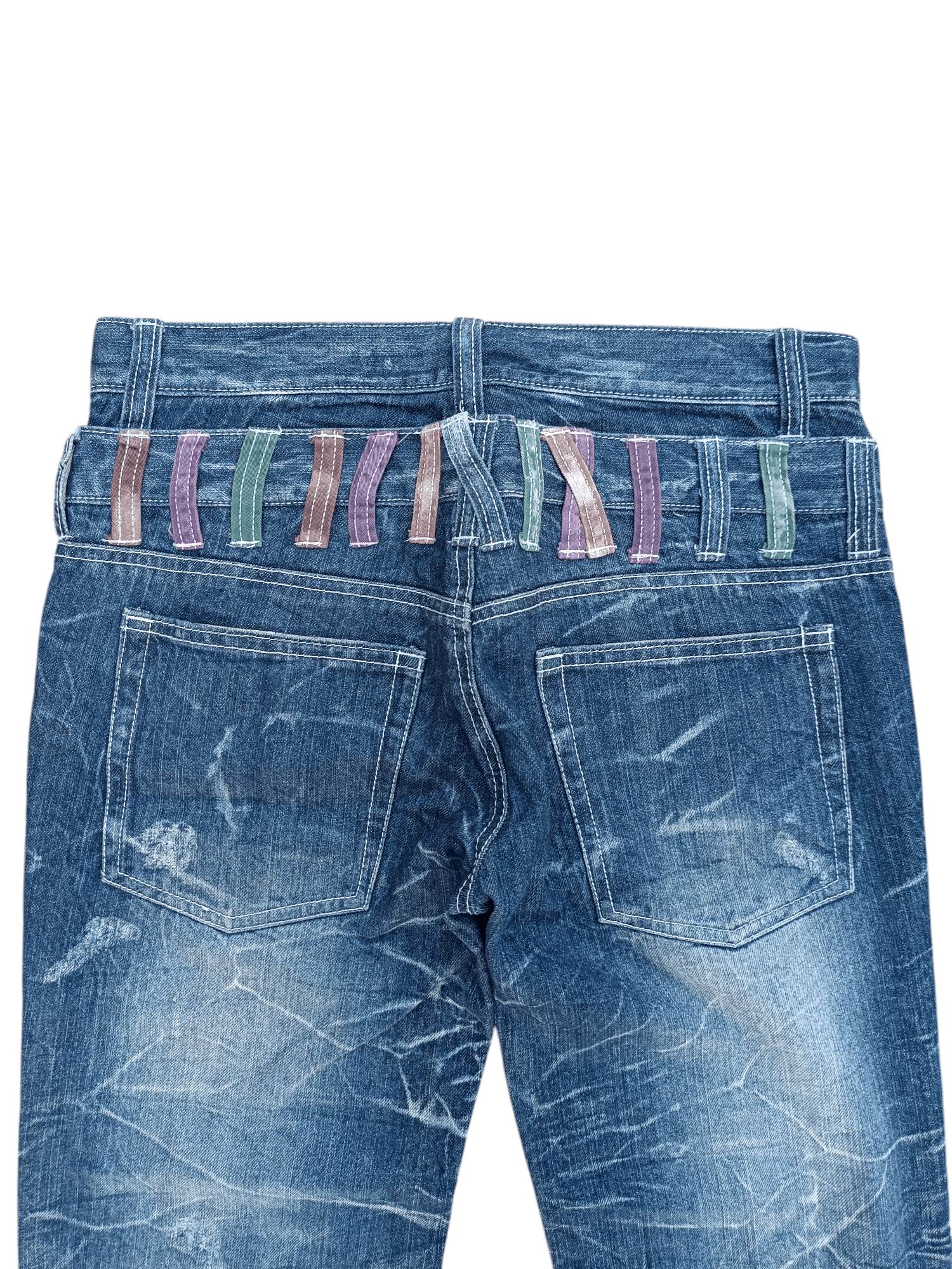 Japanese Brand RARE🔥JNYLAUS DOUBlLE WAIST WHISKERS DISTRESSED DENIM Size US 31 - 15 Thumbnail
