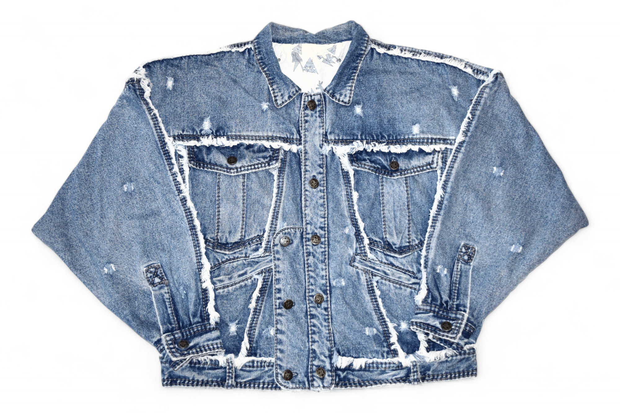 Japanese Brand ARCHIVE 80's NO! Jeans by Claude Attias Fringed Baggy Jacket Size US M / EU 48-50 / 2 - 14 Thumbnail