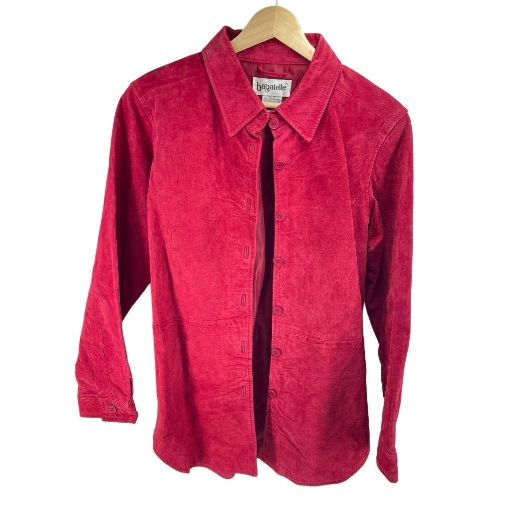 Vintage Bagatelle shacket Long Sleeve Suede Leather Button Down Shirt jacket shacket red small