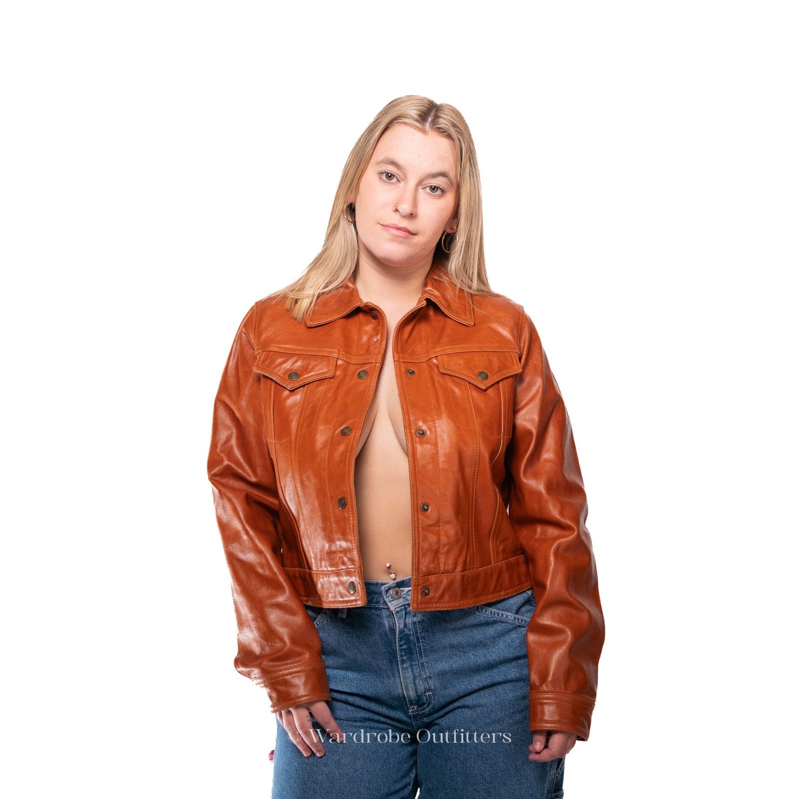 Vintage Vintage 90s Cognac Tan Leather Cropped Jacket Size S / US 4 / IT 40 - 6 Thumbnail