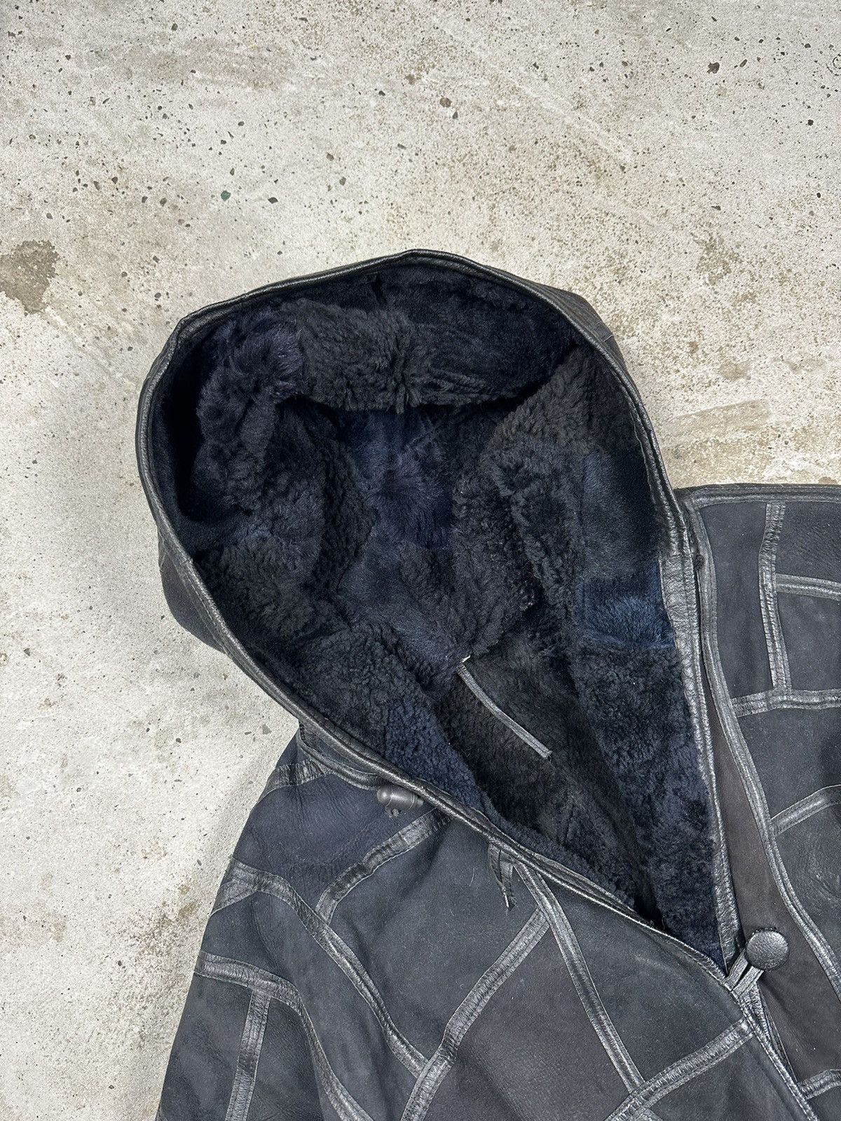 Leather × Vintage ‼️ Vintage 90s Black Leather Patchwork Coat Jacket Hooded Size US L / EU 52-54 / 3 - 8 Thumbnail