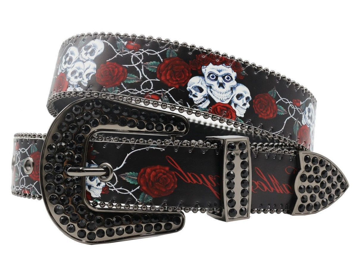 Japanese Brand × Vintage Retro skull skeleton roses western rhinestone studded belt Size ONE SIZE - 1 Thumbnail