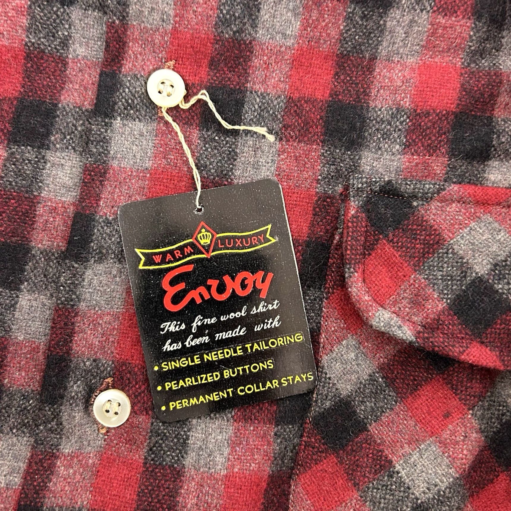 Vintage VINTAGE Envoy Mens Large Shirt Long Sleeve Plaid Check Thick Flannel Wool Button-Up Pocket" Size US L / EU 52-54 / 3 - 5 Thumbnail