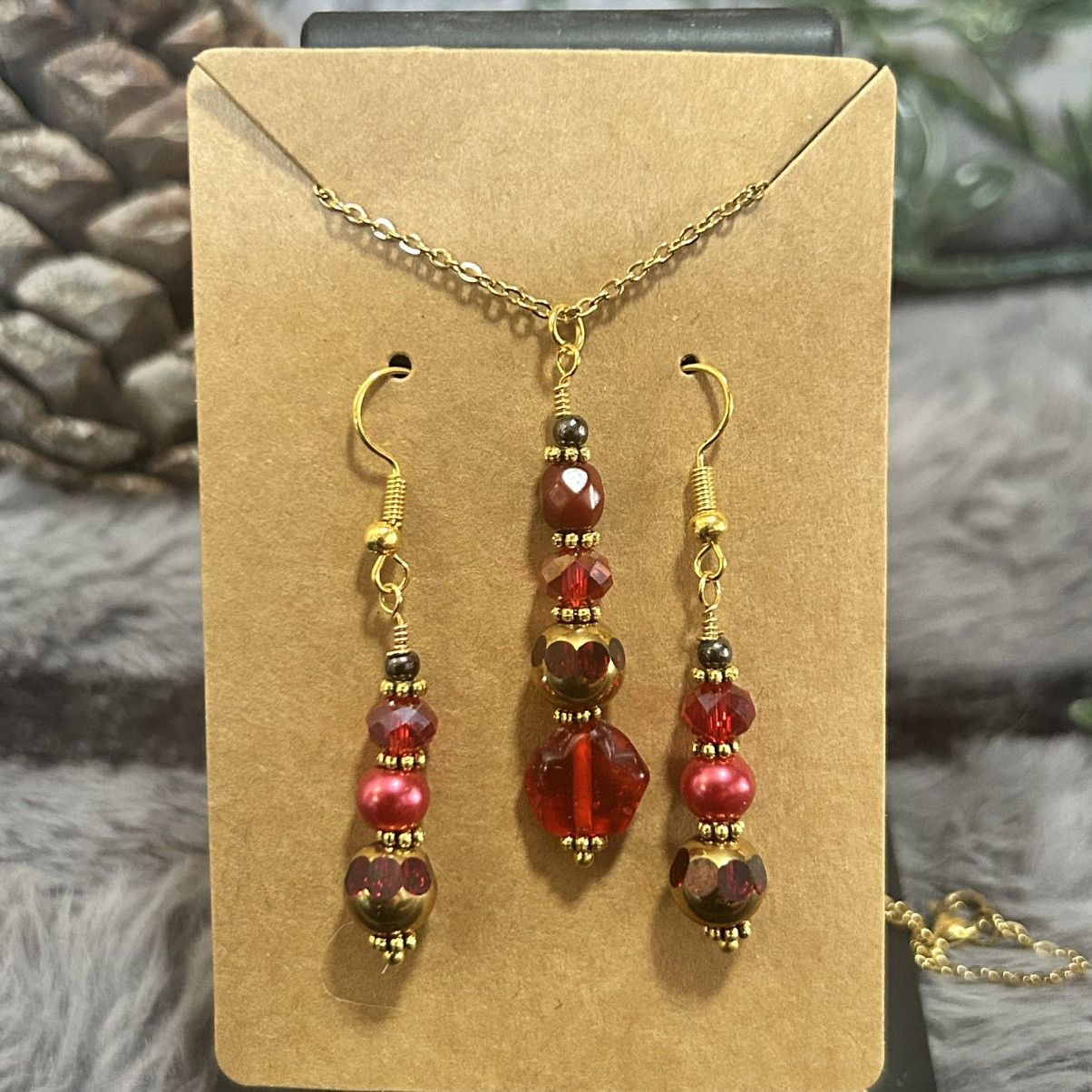 Handmade Handcrafted elegant ruby glass carnelian necklace set Size ONE SIZE - 2 Thumbnail