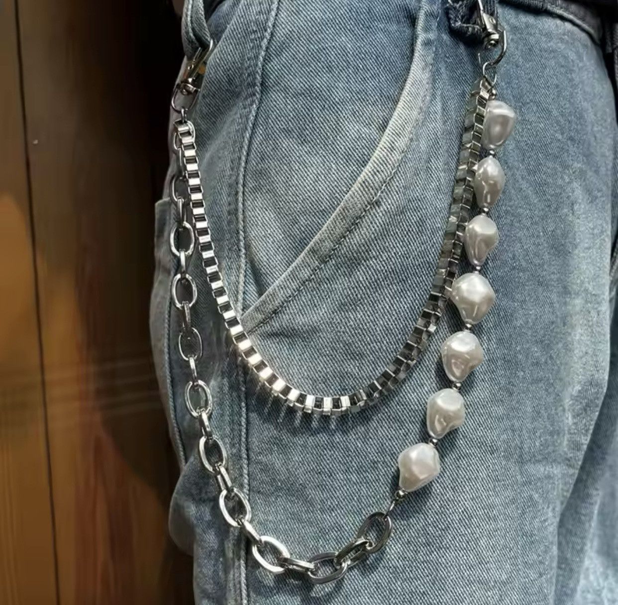 Jewelry New Irregular Imitation Pearl Waist Chain Key Chain Size ONE SIZE - 1 Thumbnail
