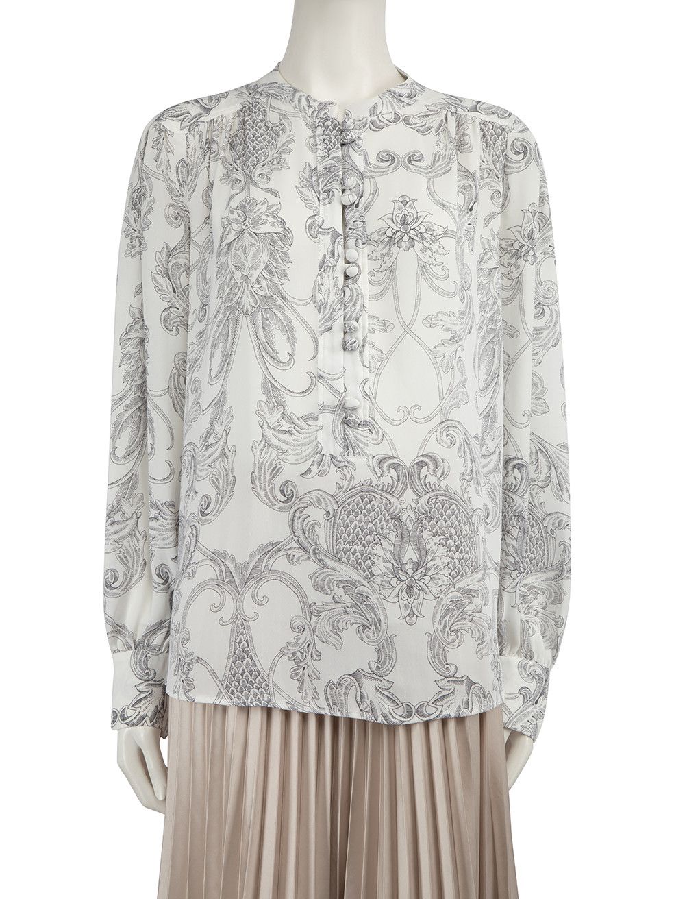 image of Chloe See By Chloé White Floral Print Long Sleeve Blouse, Women's (Size Medium)