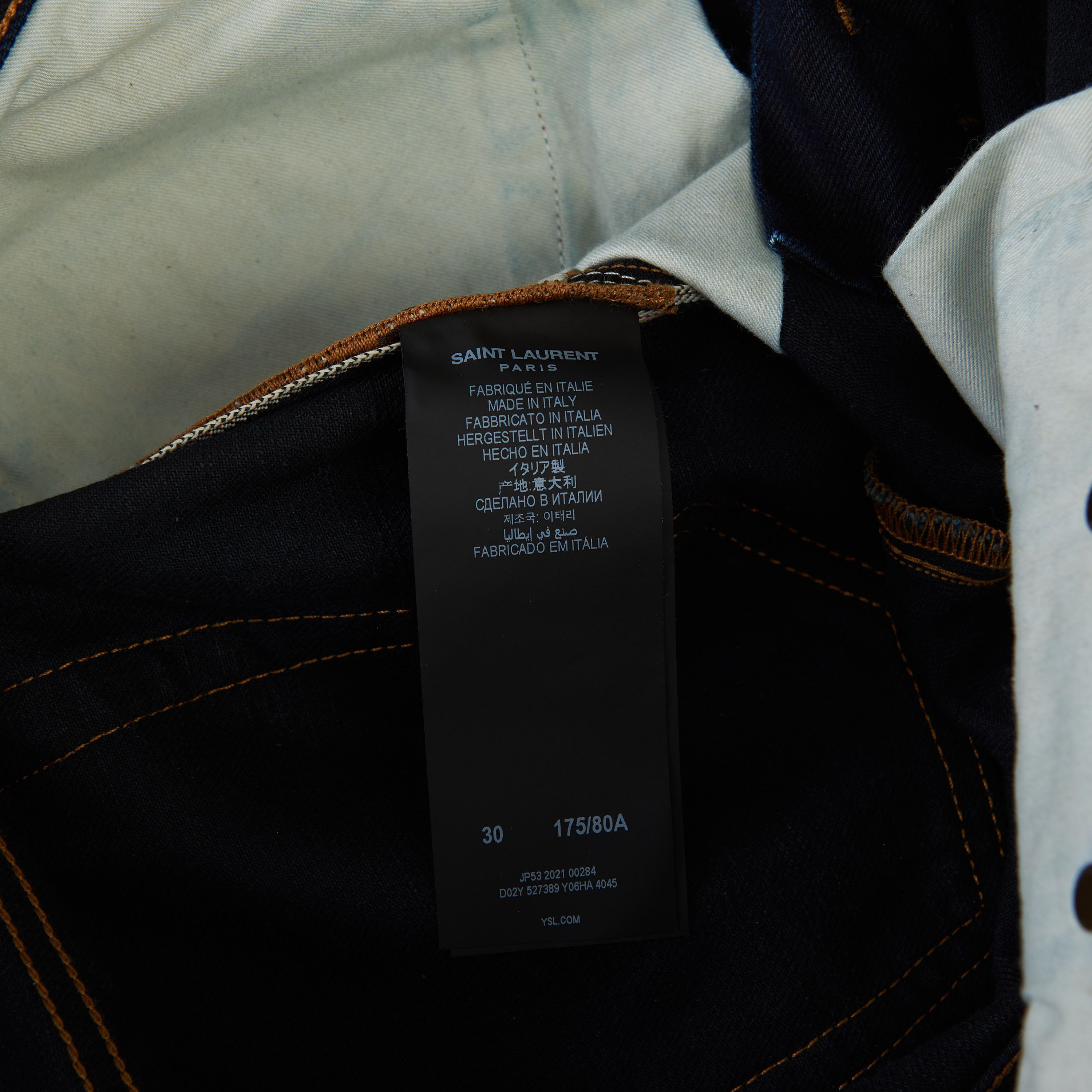Saint Laurent Paris Dark Blue Stretch Cotton Jeans - Skinny-Fit, Low Waist Size US 29 - 11 Thumbnail