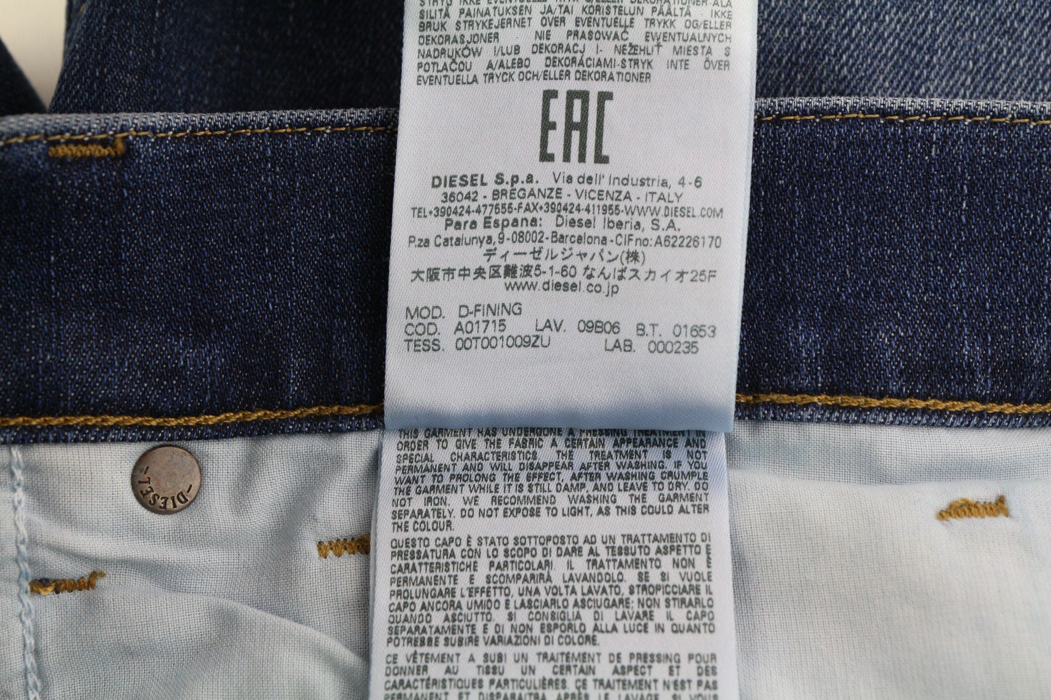 Diesel D-FINING 09B06 W31/L34 Stretch Washed 40428 Size US 31 - 11 Thumbnail