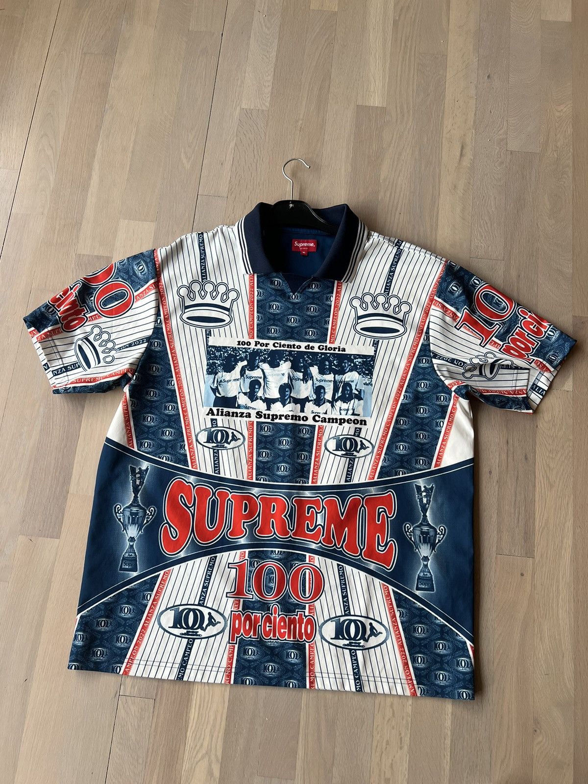 Supreme Supreme «Por Ciento» soccer jersey navy | Grailed