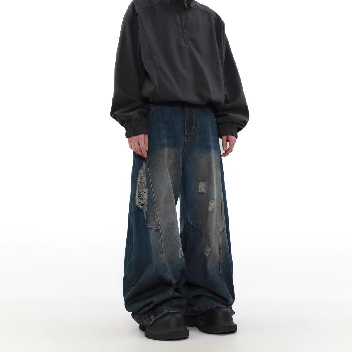 Japanese Brand × Jean Vintage ripped deconstructed straight leg loose jeans Size US 32 / EU 48 - 4 Thumbnail