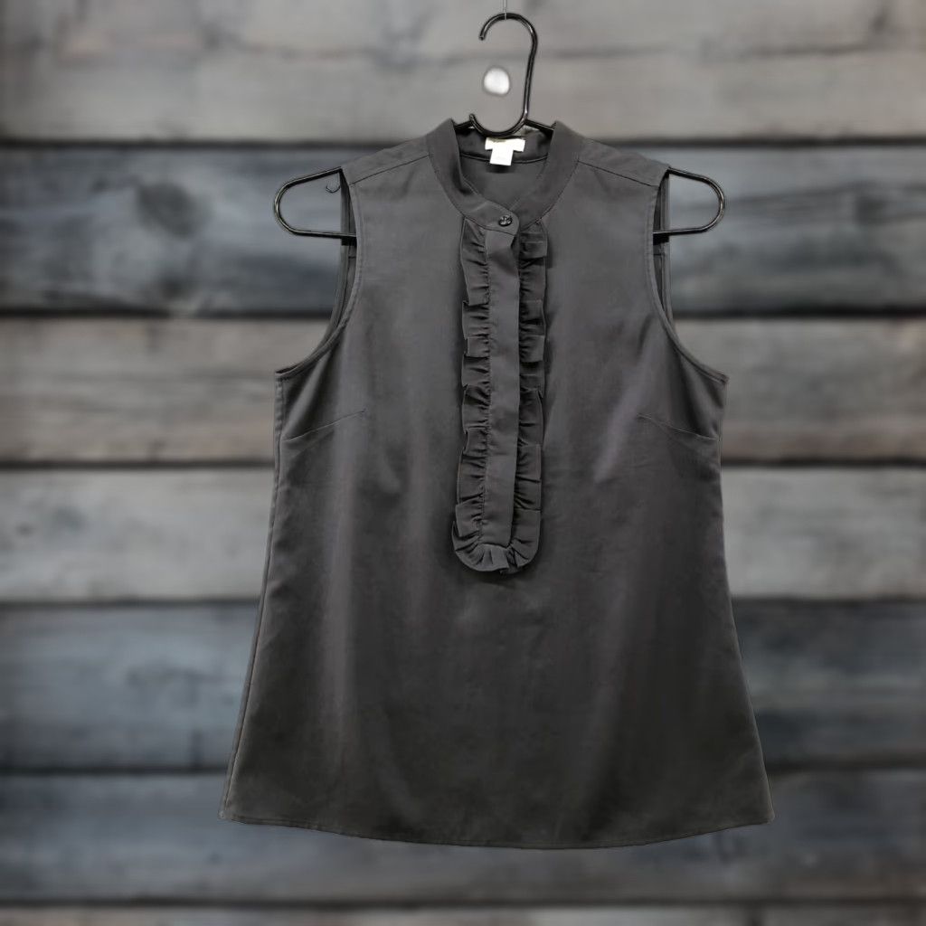 J.Crew J. Crew Sleeveless Blouse Womens 0 Black Satin Ruffle Front Button High Neck Formal Workwear Vintage No (if vintage) Size XS / US 0-2 / IT 36-38 - 1 Thumbnail