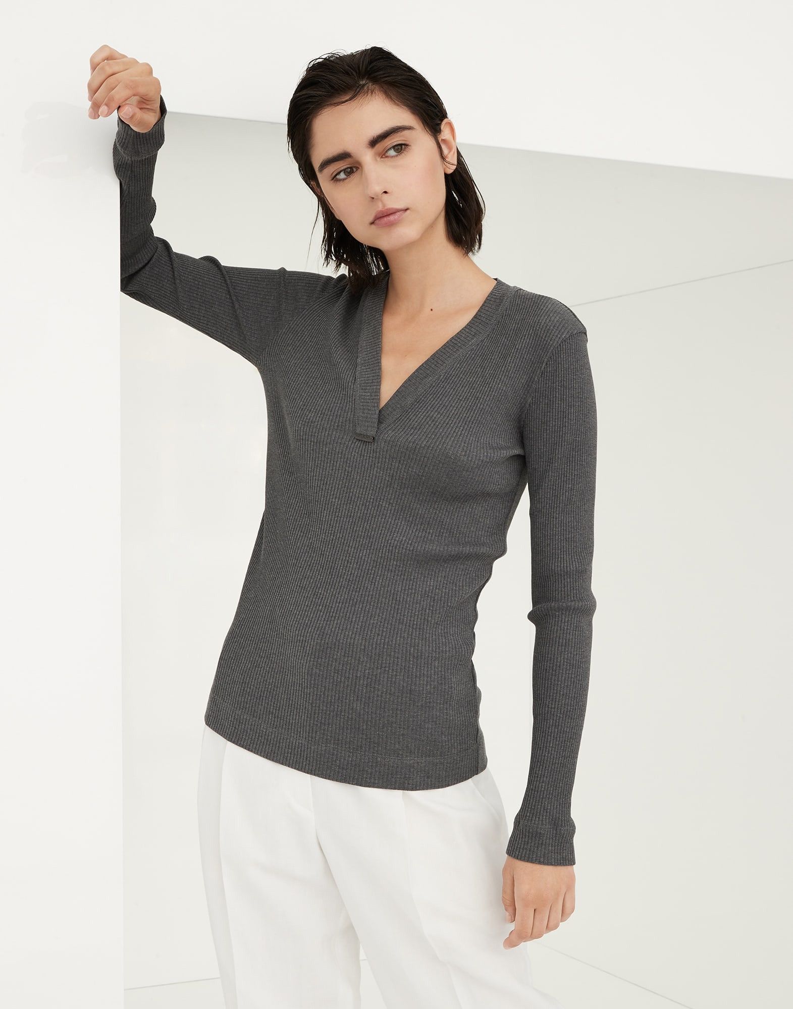 Brunello Cucinelli o1w1db10825 Blouse in Open Grey Size S / US 4 / IT 40 - 1 Thumbnail