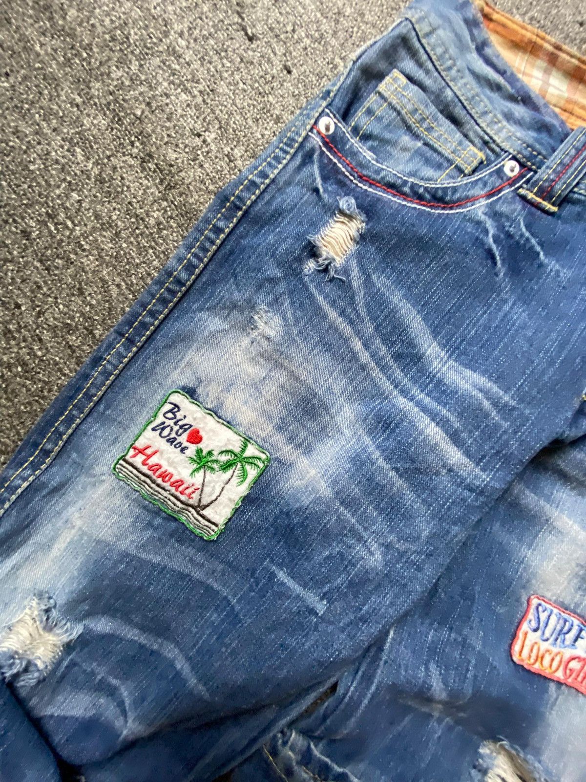 Japanese Brand Distressed Denim Jeans with Patches (122)