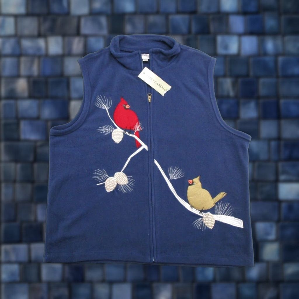 Vintage Rebecca Malone Vest Women L Blue Fleece Full Zip Embroidered Bird NEW Size L / US 10 / IT 46 - 1 Thumbnail