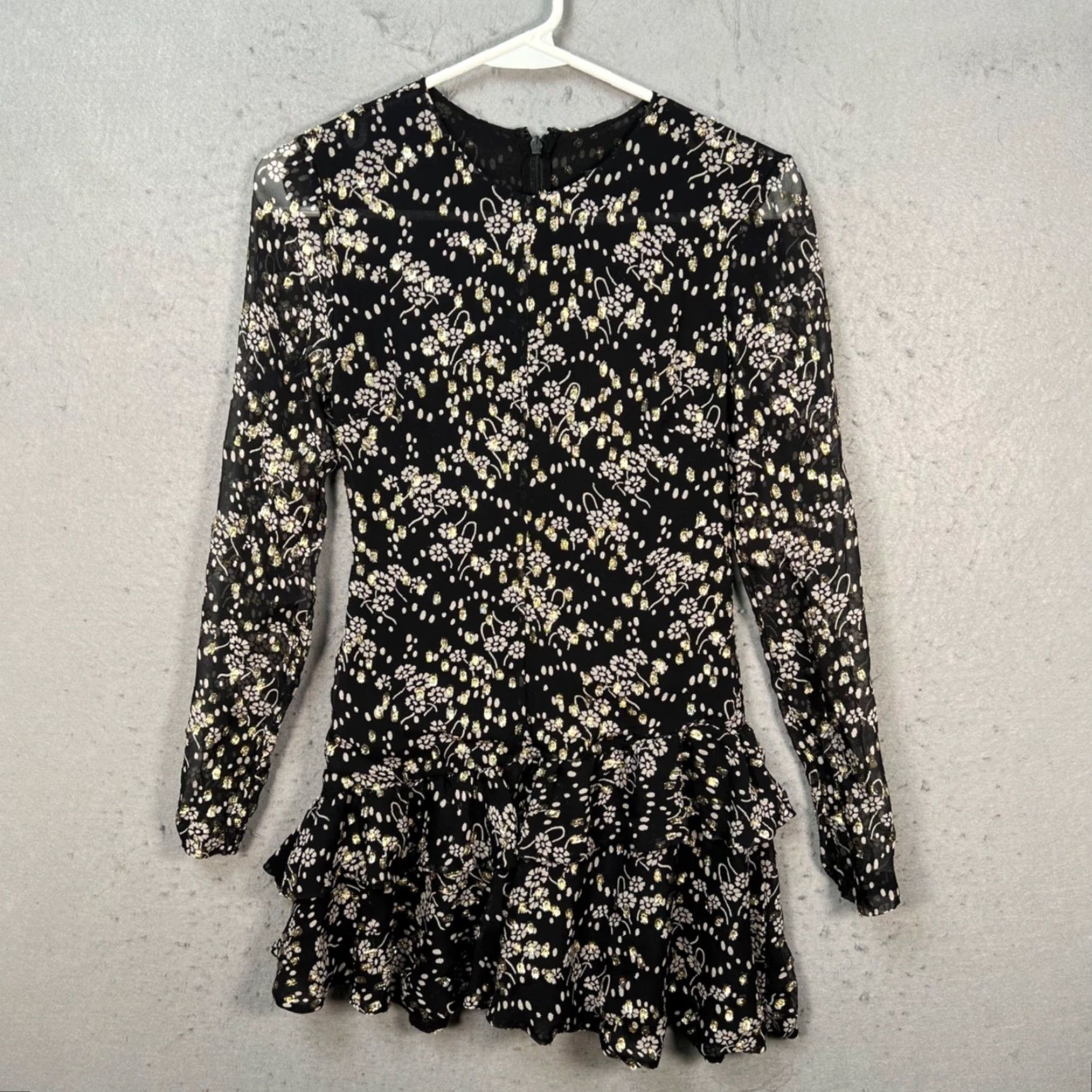 Vintage Jill Stuart Womens XS Black Floral Gold Metallic Long Sleeve Mini Dress Size XS / US 0-2 / IT 36-38 - 2 Thumbnail