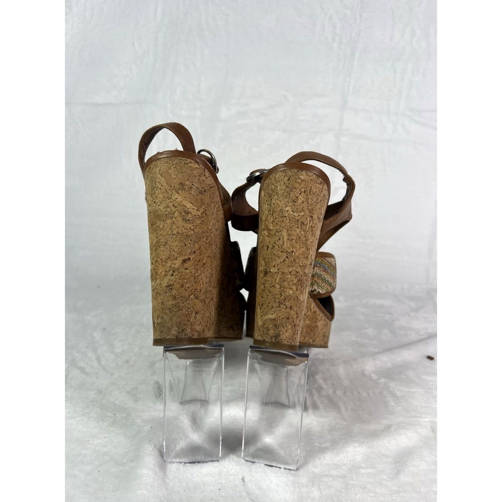 Lucky Brand VINTAGE None Lucky Brand Coleen Wedge Sandal Women Size 9 Casual Slingback Buckle Leather Upper Black Brown 4 in & Higher Womens Size US 9 / IT 39 - 3 Thumbnail