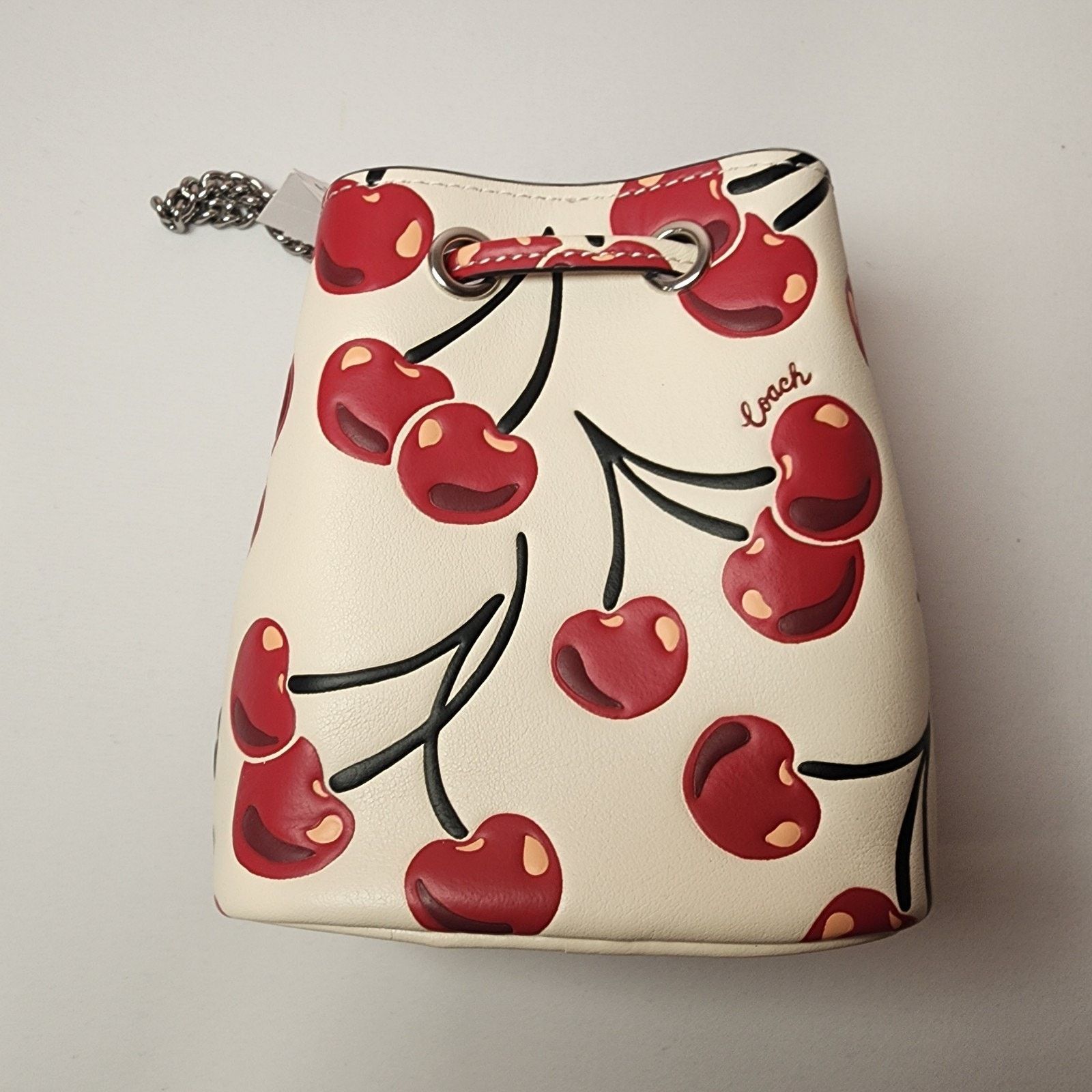 Coach NWT COACH CZ030 Drawstring Wristlet Cherry Print Chalk Multi Size ONE SIZE - 4 Thumbnail