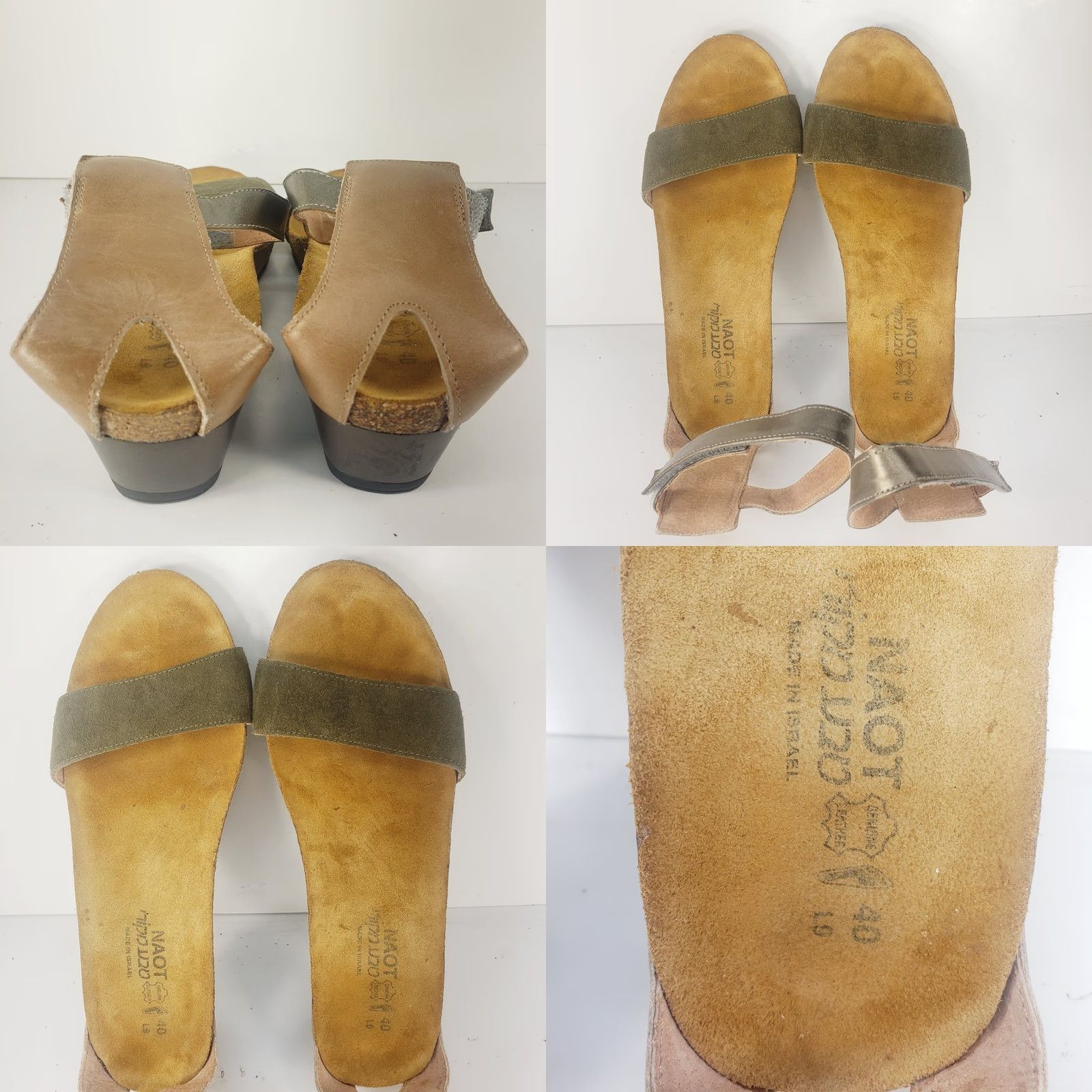 Vintage Naot Sandal Pixie Green Beige Silver Metallic Ankle Strap Slingback Wedge 9M Adult Womens Size US 9 / IT 39 - 8 Thumbnail