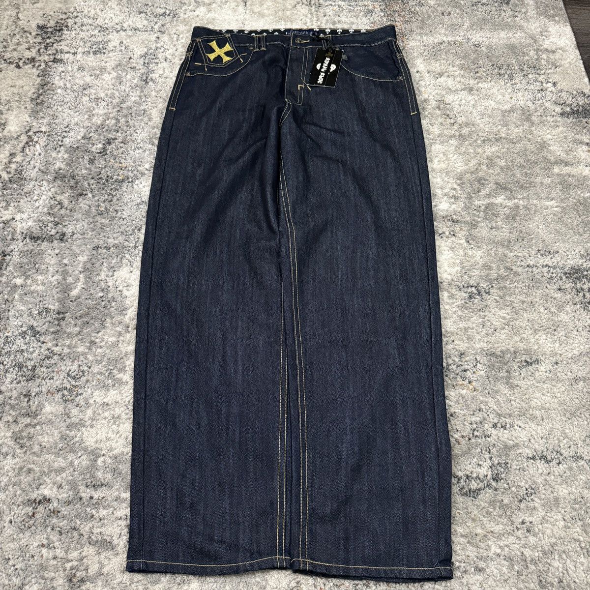 Affliction × JNCO × Vintage Vintage y2k Royal blue Cybergoth cross baggy wide leg jeans Size US 38 / EU 54 - 2 Thumbnail