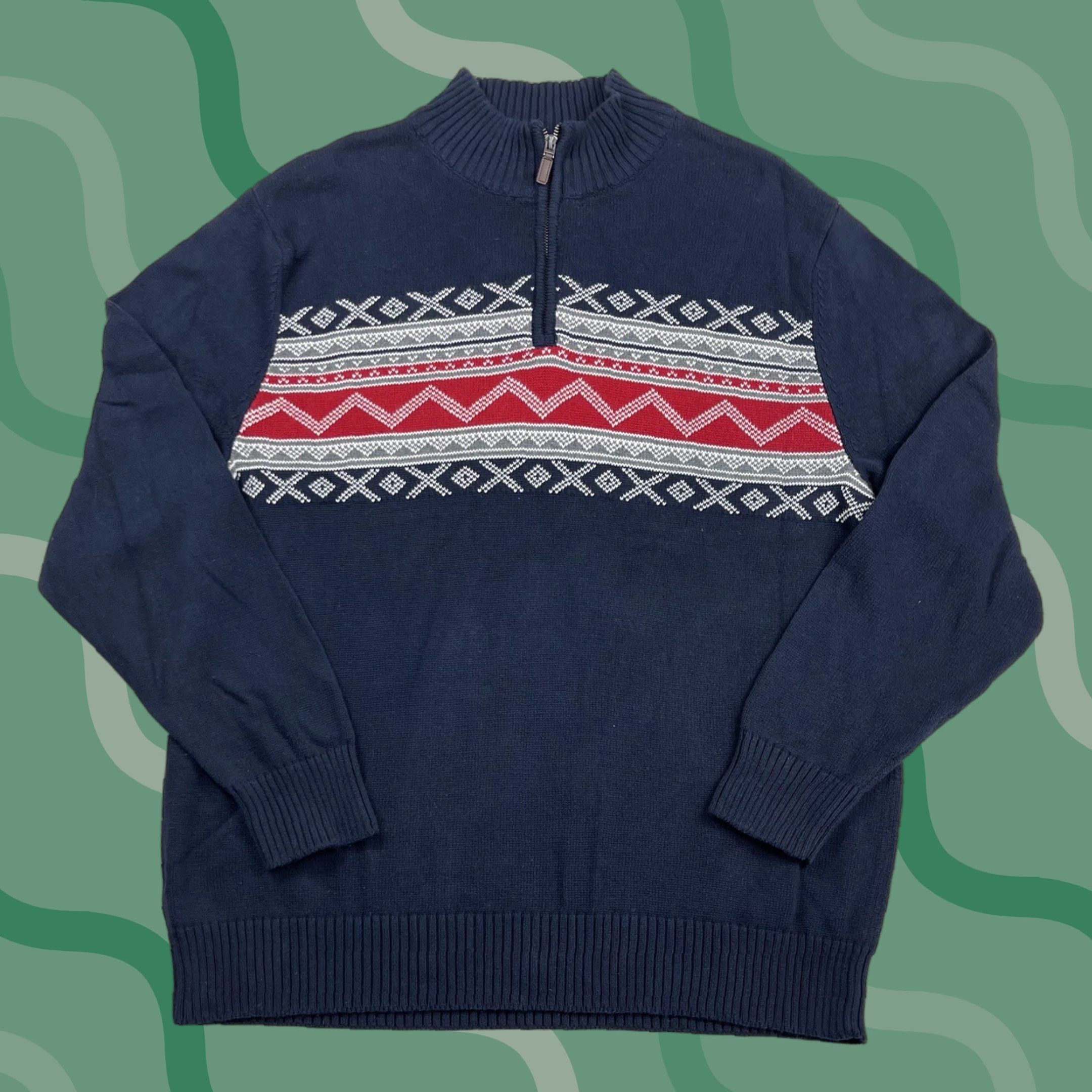 Dockers DOCKERS Men Sweater XL 1/4 Zip Pullover Argyle Aztec Navy Blue Red Gray Knit Size US XL / EU 56 / 4 - 1 Thumbnail
