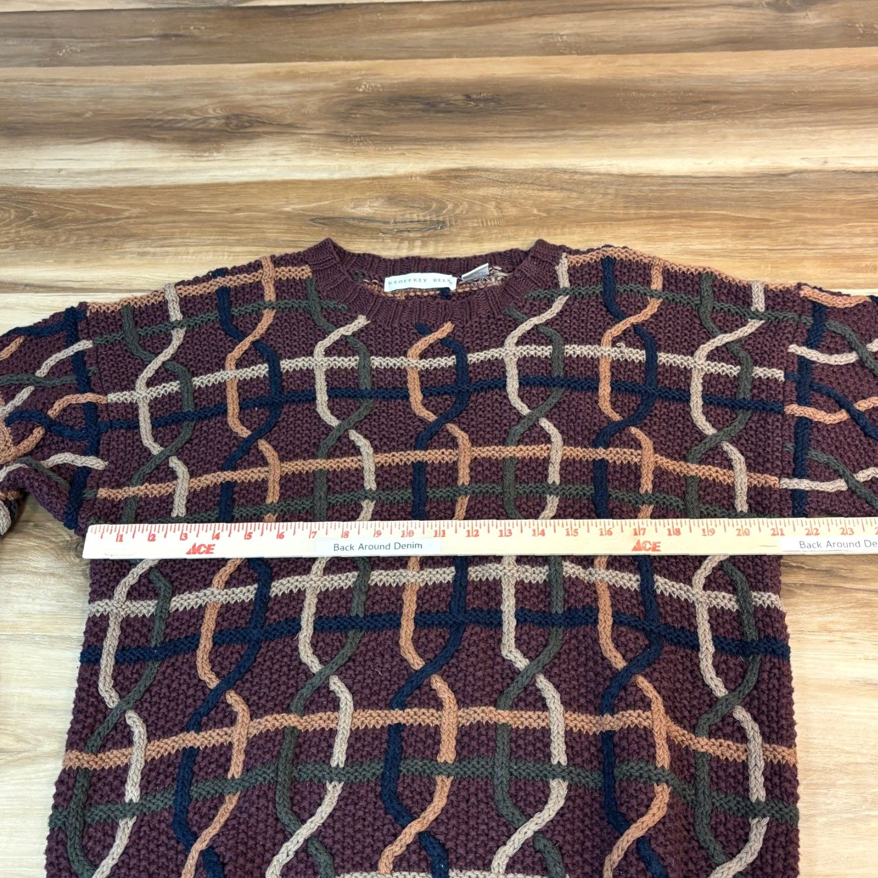 Geoffrey Beene VINTAGE Geoffrey Beene Sweater Mens Medium Burgundy Geometric 3D Knit Grandpa Size US M / EU 48-50 / 2 - 7 Thumbnail