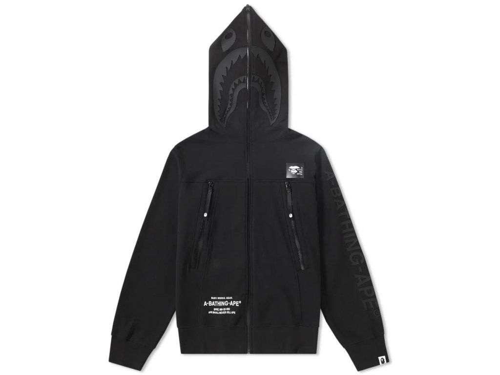 image of Bape Double Knit Shark Full Zip Hoodie in Black, Men's (Size 2XL)