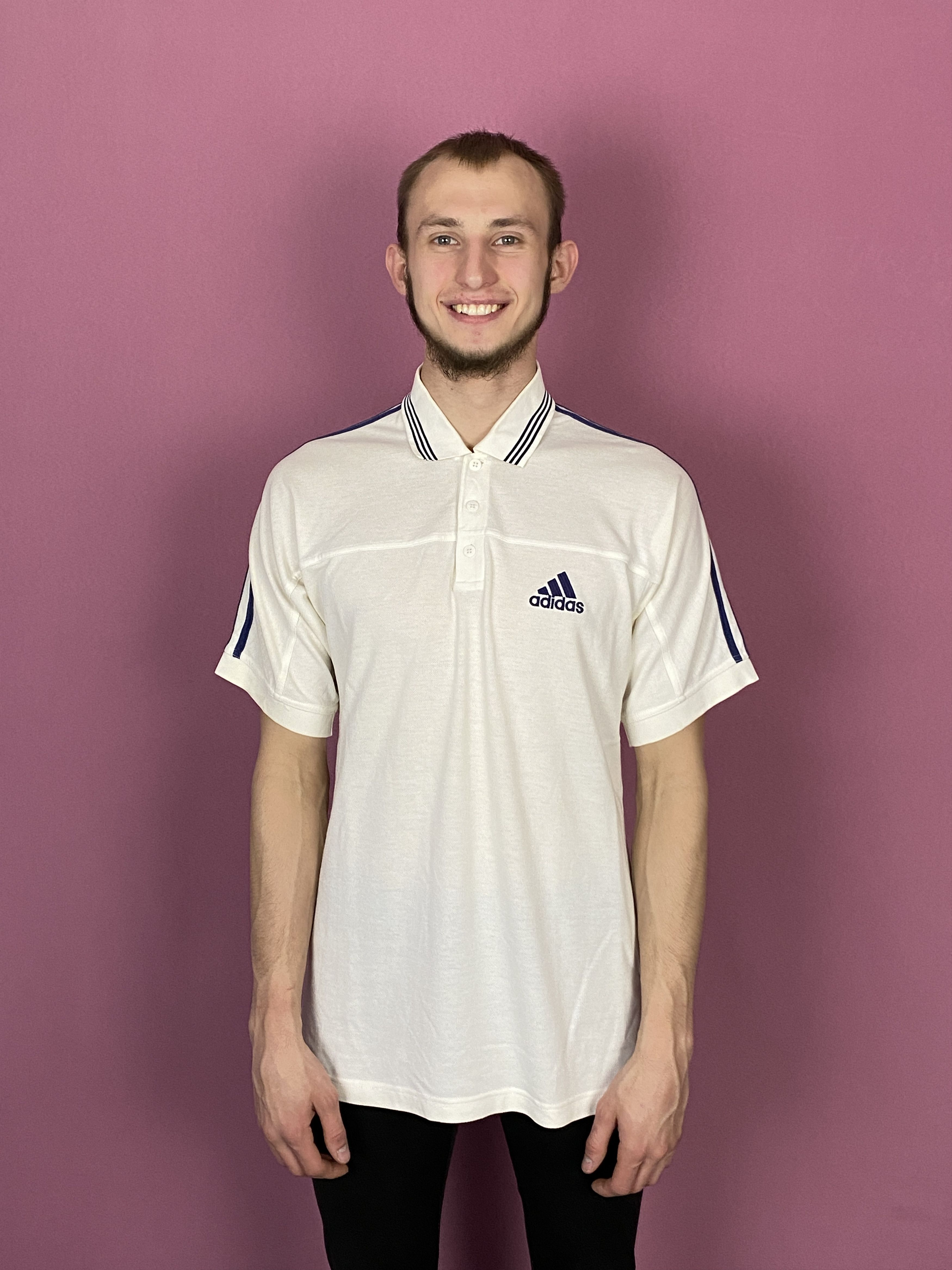 Adidas × Vintage 90s Adidas Vintage Men's Polo Shirt - M White Size US M / EU 48-50 / 2 - 1 Thumbnail