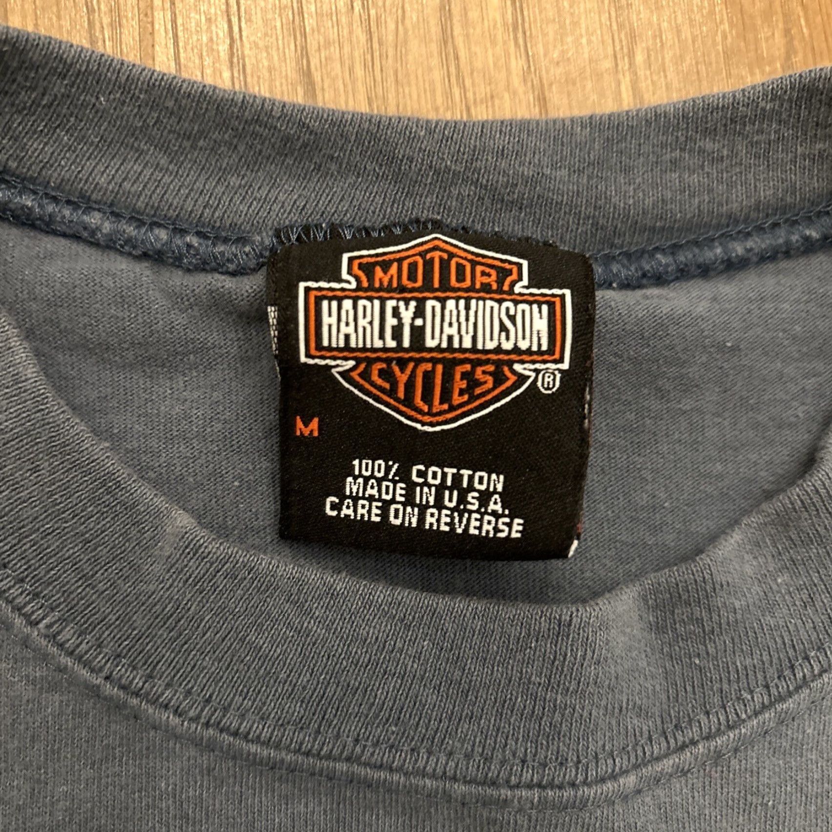 Harley Davidson VINTAGE Harley-Davidson Longhorn Grand Prairie Texas Sleeveless Shirt Adult M Blue 100% Cotton USA Biker/Motorcycle 90s–00s Mens Size US M / EU 48-50 / 2 - 4 Thumbnail