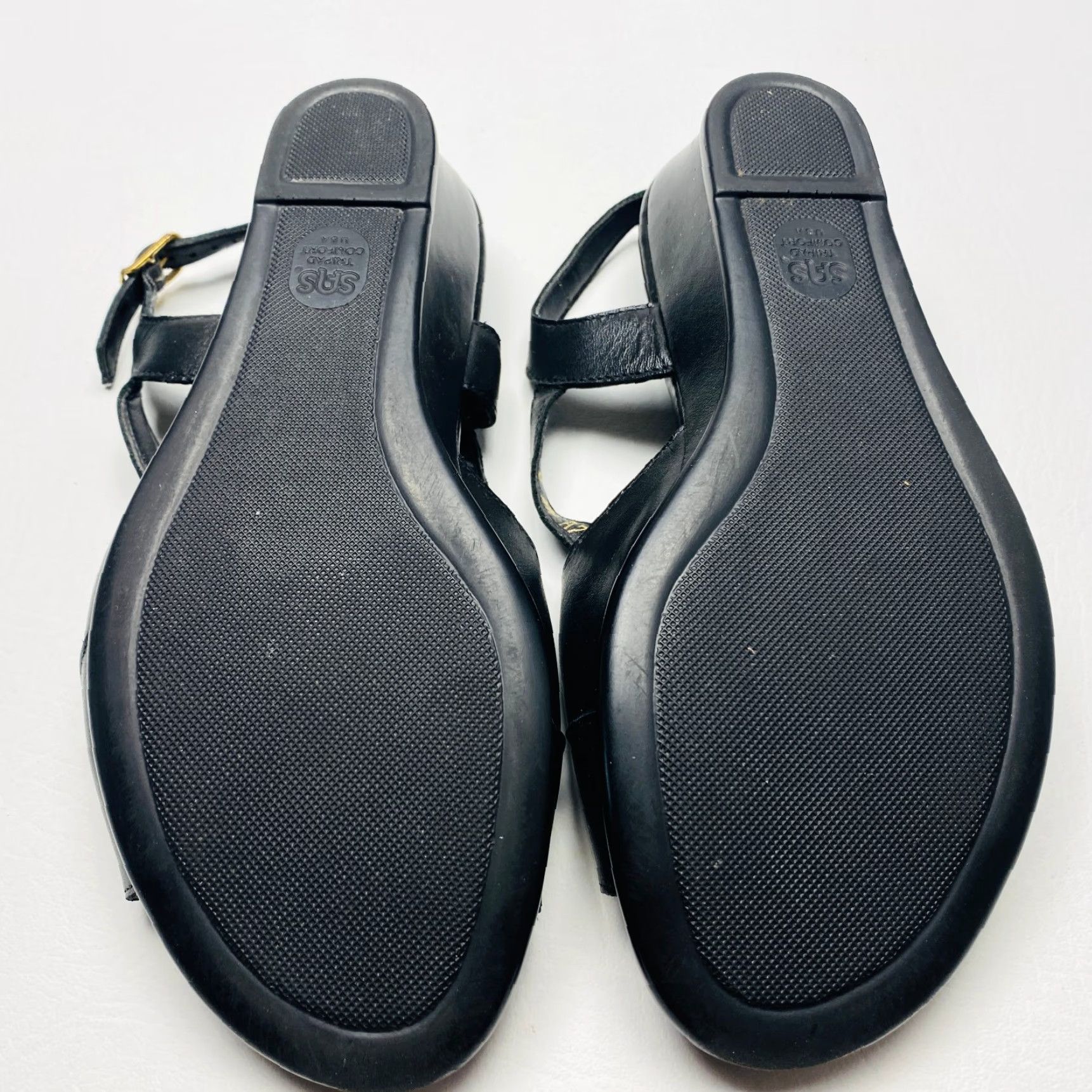 SAS SAS Caress Tripad Comfort Wedge Sandals Womens 7.5 WW Extra Wide Black Leather Size US 8 / IT 38 - 7 Thumbnail