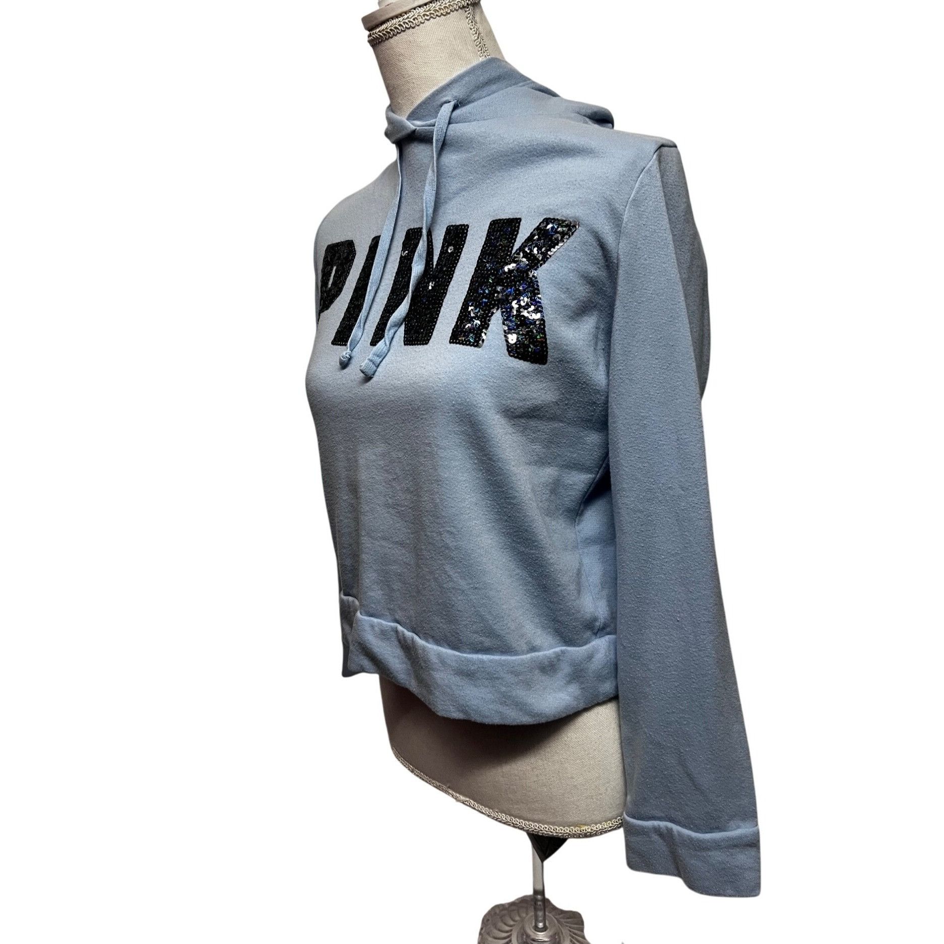 Victoria's Secret Victorias Secret Pink Womens Blue Sequin Crop Sweatshirt Hoo Size S / US 4 / IT 40 - 3 Thumbnail