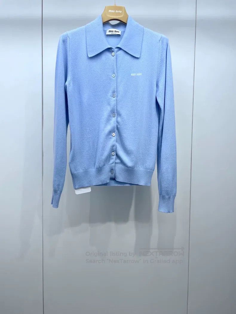 Miu Miu Miu Miu 36 Blue Polo neck knit cardigan Size S / US 4 / IT 40 - 1 Thumbnail
