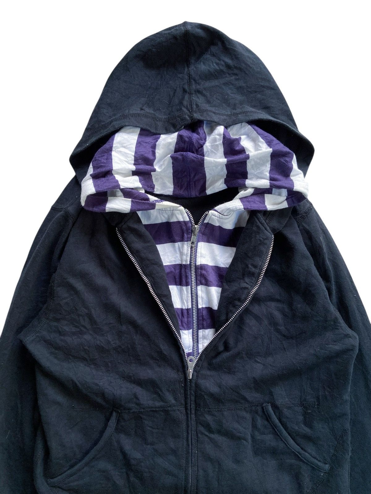 Japanese Brand JAPANESE DOUBLE LAYER STRIPED ZIP HOODIE by DESIO Size US M / EU 48-50 / 2 - 7 Thumbnail