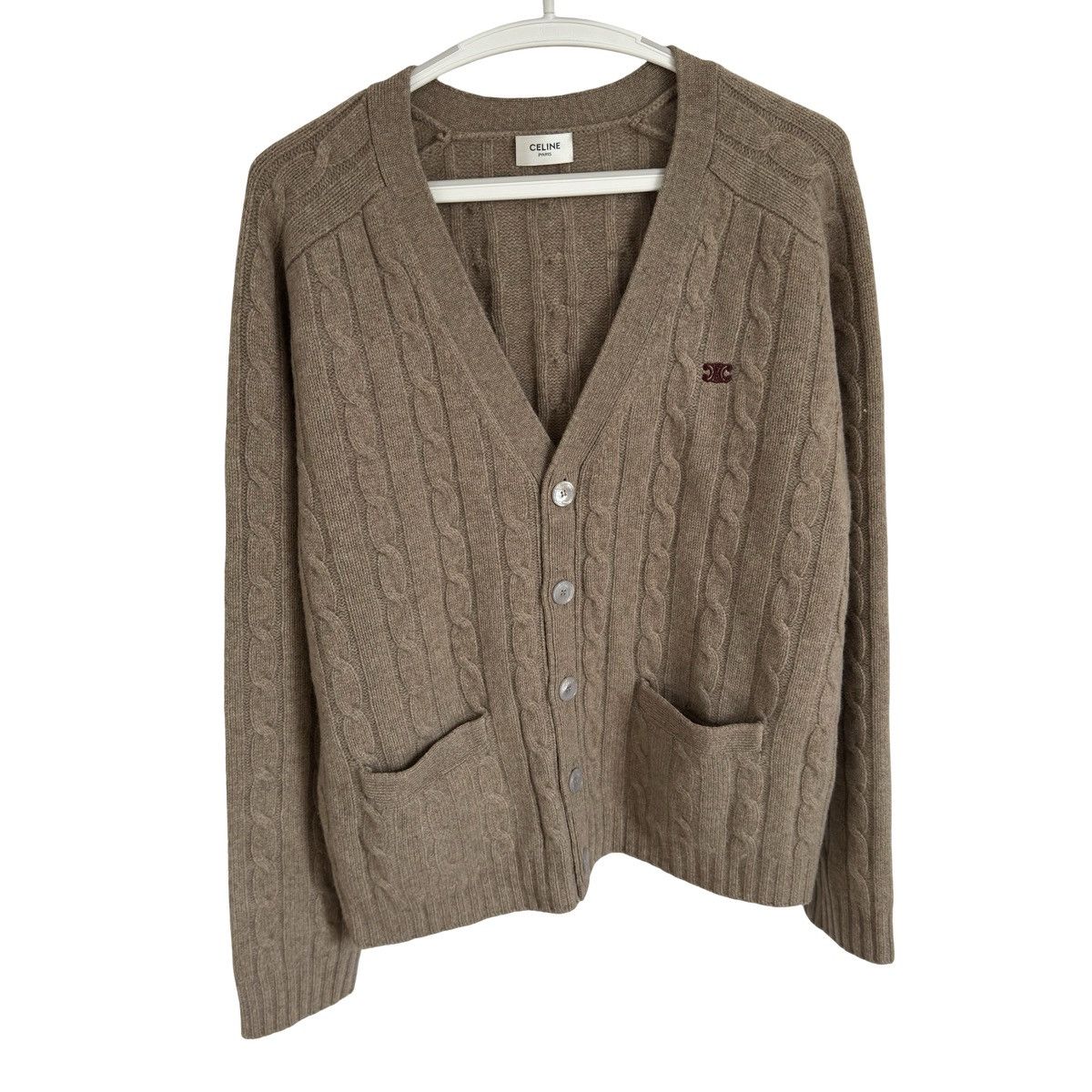 Celine Celine Brown Cable Knit V-Neck Cardigan Size US M / EU 48-50 / 2 - 2 Thumbnail