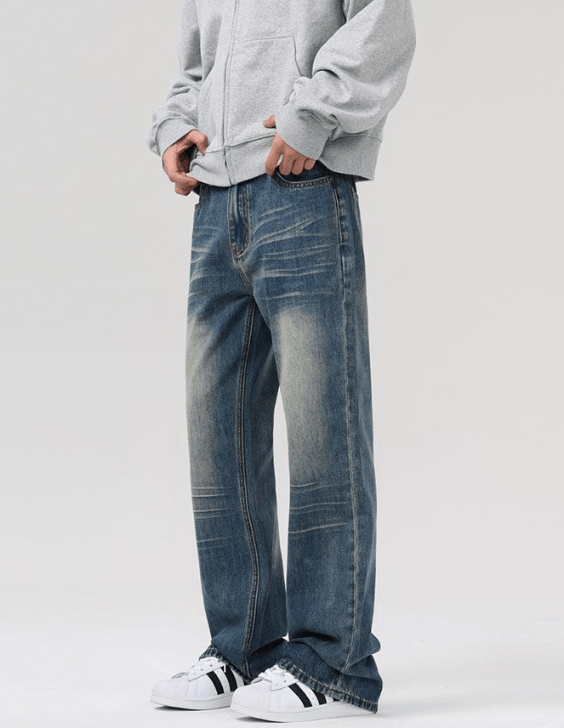 Japanese Brand × Jean Retro distressed straight loose flared wide-leg baggy jeans Size US 32 / EU 48 - 4 Thumbnail