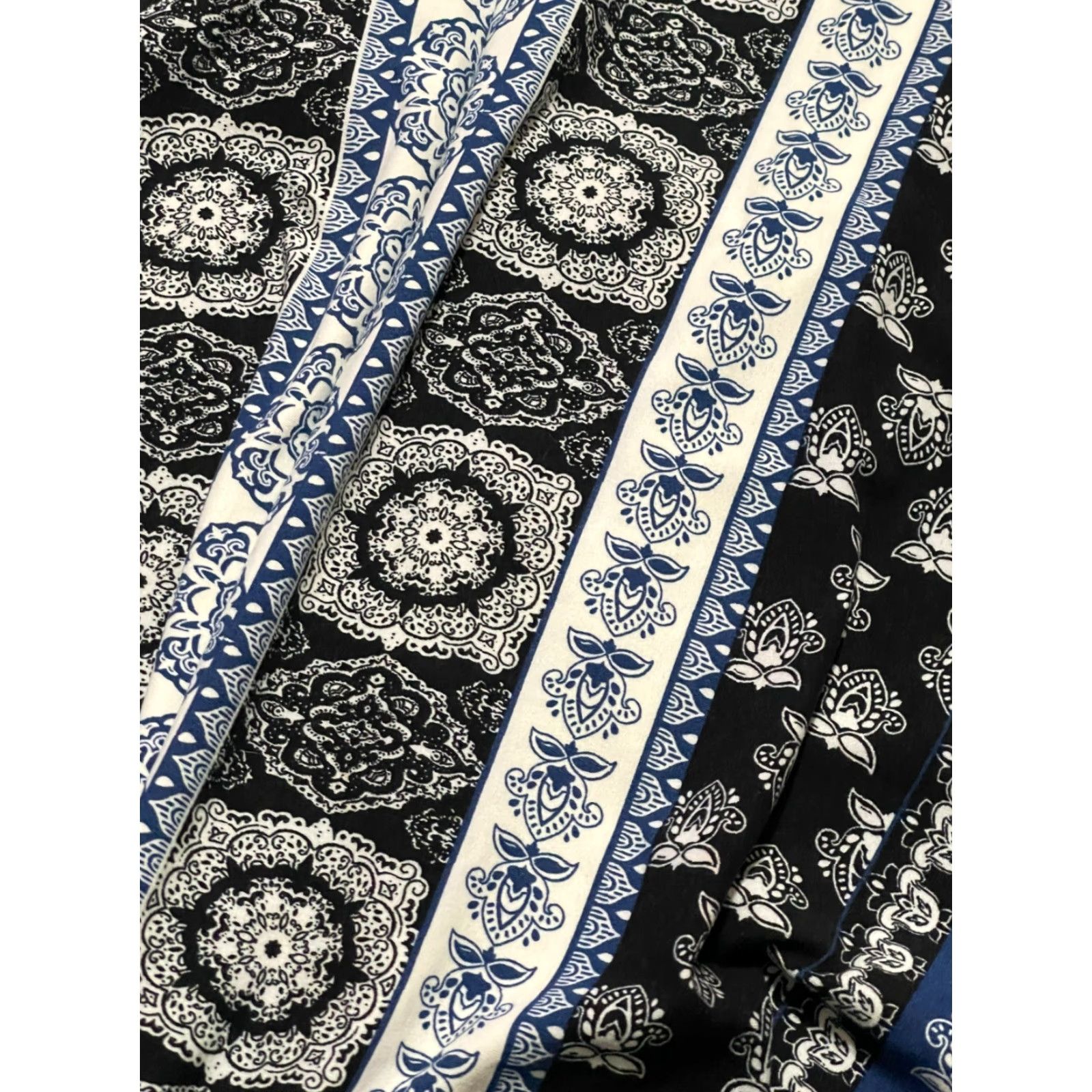 Vintage Bobbie Brooks Dress Women's Plus Size 1X Black White Blue Floral Paisley Striped Short A-Line Casual Size XL / US 12-14 / IT 48-50 - 3 Thumbnail