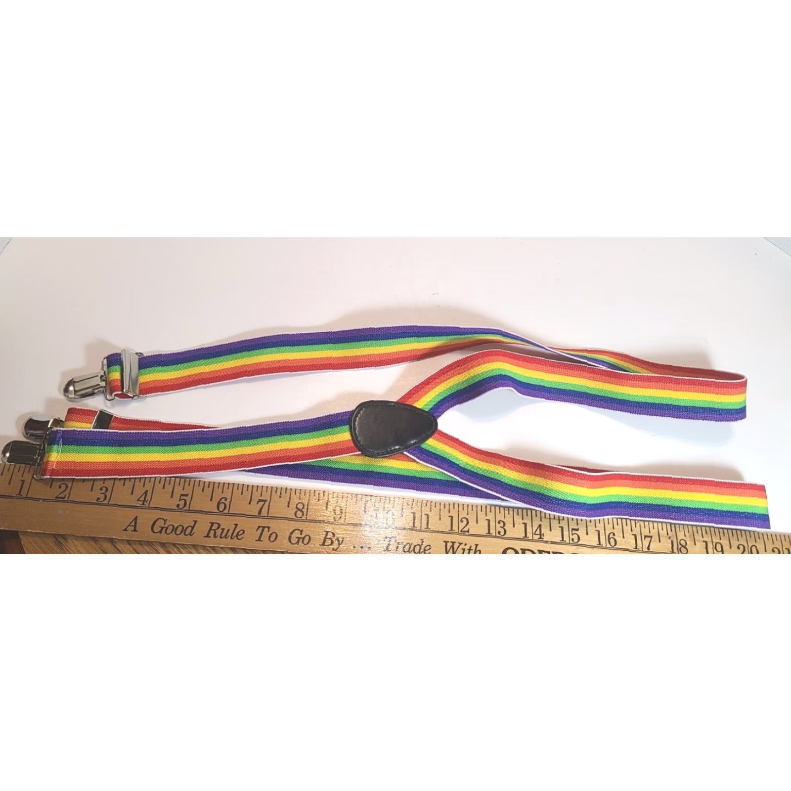 Rainbow Rainbow Suspenders 1.5" Wide Stretch Pride Cosplay Belt Mens Suspender Clip Multicolor Elastic Nylon Polyester Adjustable Striped 90s? Size ONE SIZE - 6 Thumbnail
