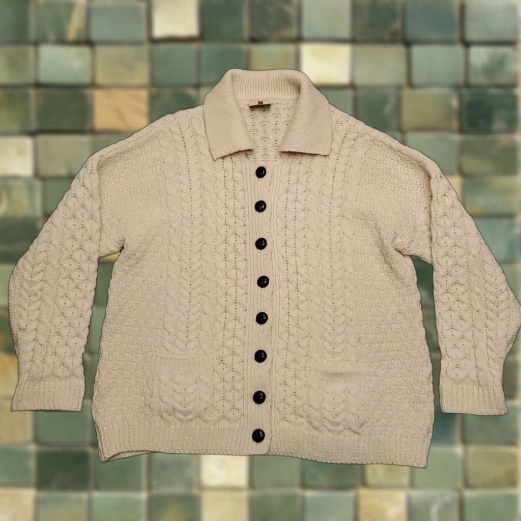Vintage VINTAGE Carraig Donn Sweater Women Large Cream 100% Wool Cable-Knit Cardigan Ireland Size L / US 10 / IT 46 - 1 Thumbnail