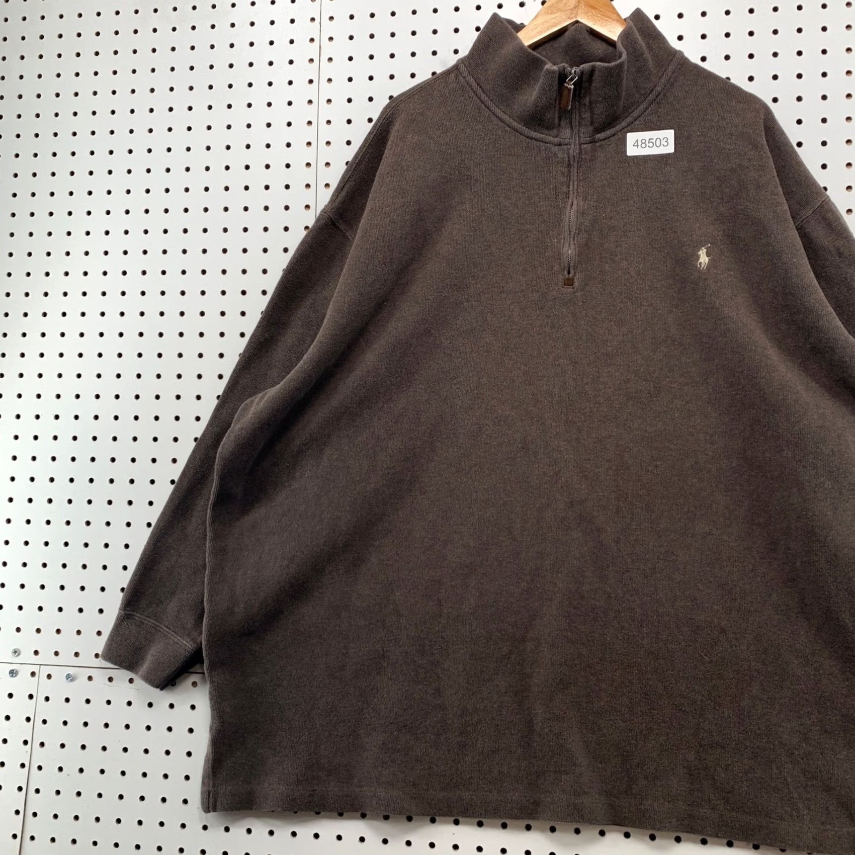 Polo Ralph Lauren VINTAGE Polo Ralph Lauren Pullover 4XB Brown Quarter Zip 90s Big and Tall Cotton Mens Size US XXL / EU 58 / 5 - 4 Thumbnail