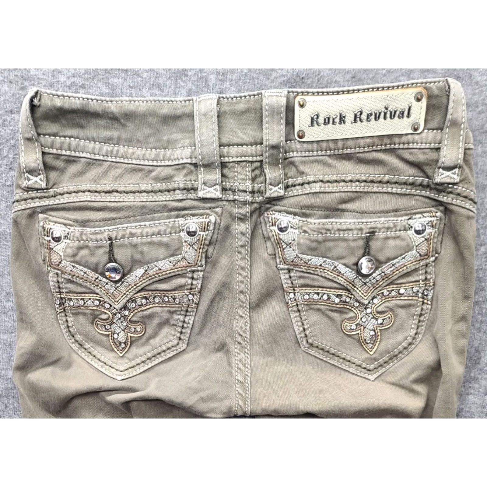 Vintage VINTAGE Rock Revival Rock Revival Keris Womens Skinny Jeans 26x31 Olive Green Embellished Bling Shoes? Size 26" / US 2 / IT 38 - 2 Thumbnail