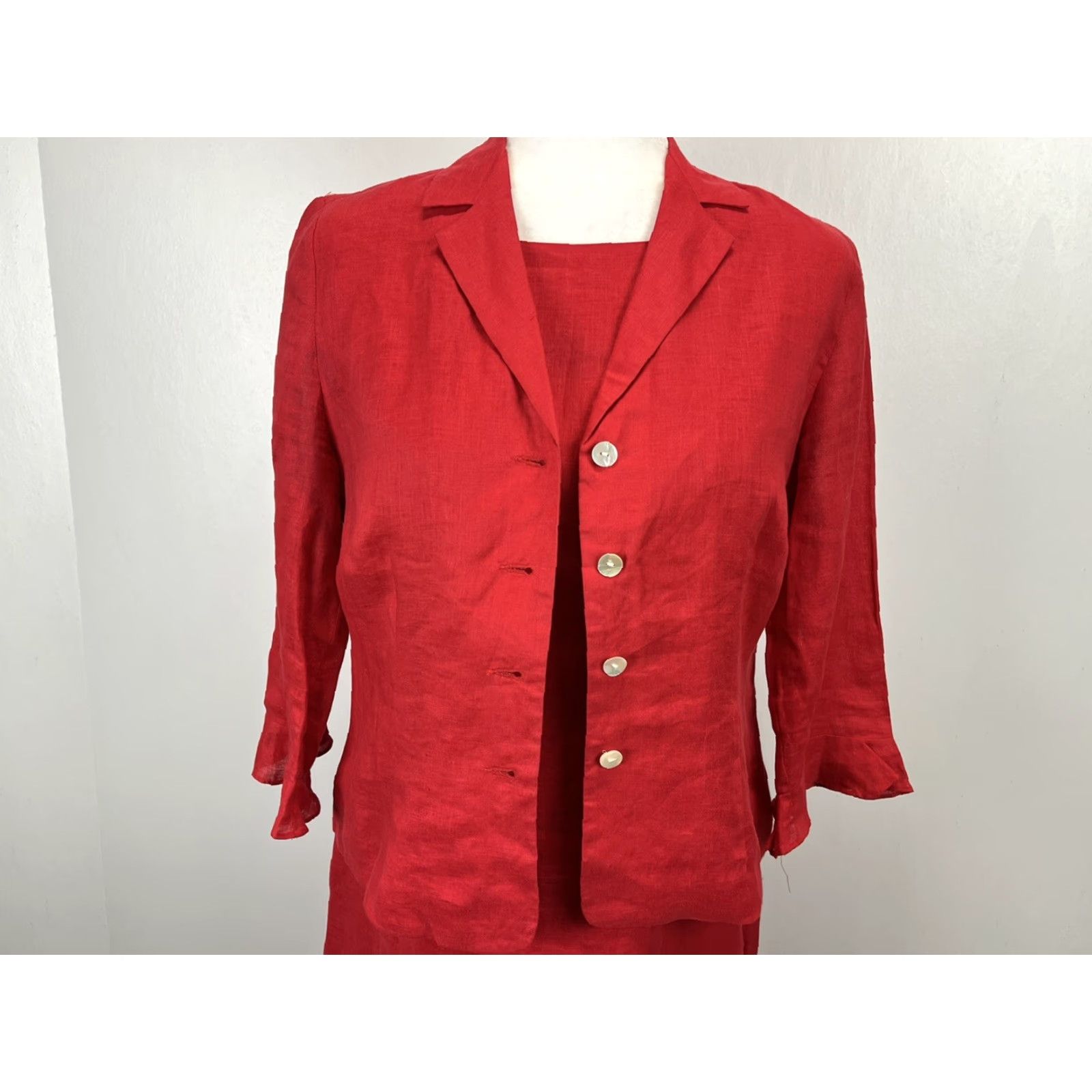 Vintage Natural Instinct Linen Dress - Dress - Women - Size 6 - Red - Sleeveless - Knee Length - Shirt Dress Size M / US 6-8 / IT 42-44 - 6 Thumbnail
